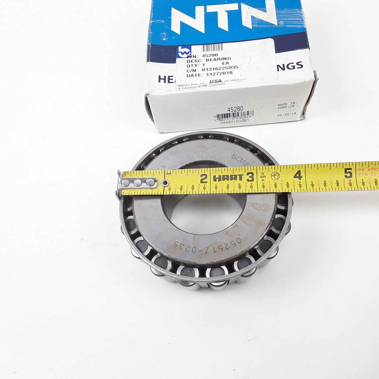 NTN 45280 Bearing Roller, Tapered Cone, 1.75" Bore, Case Carburized Steel