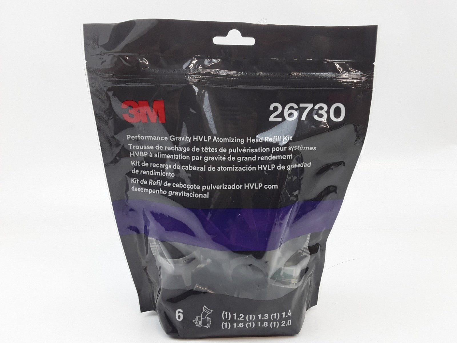 3M Performance Gravity HVLP Atomizing Head Variety Kit, 26730, Sizes 1.2 6-pack