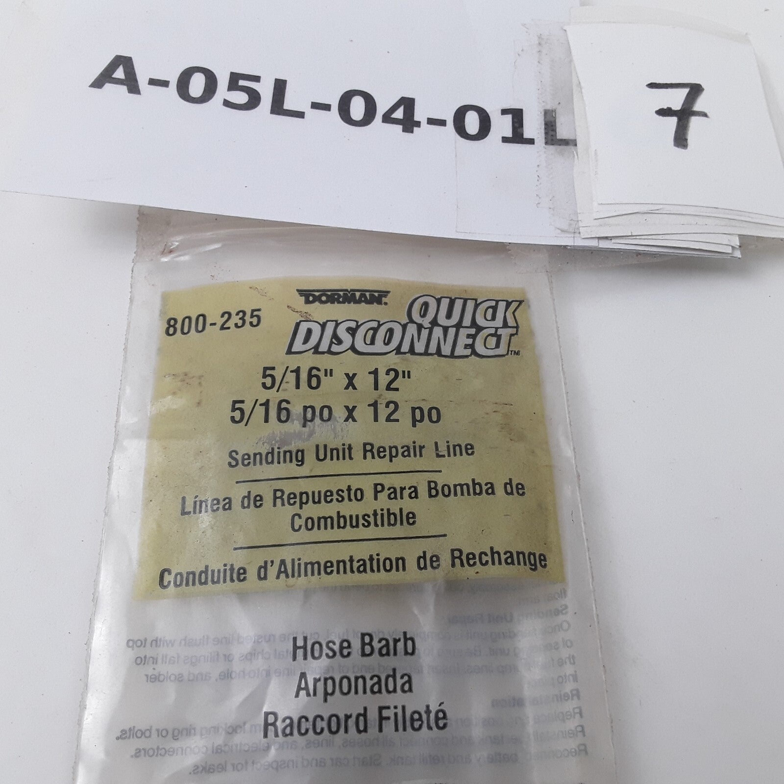 Dorman 800-235 Fuel Sending Unit Repair Line 90 Degree End 5/16in x 12in Barbed