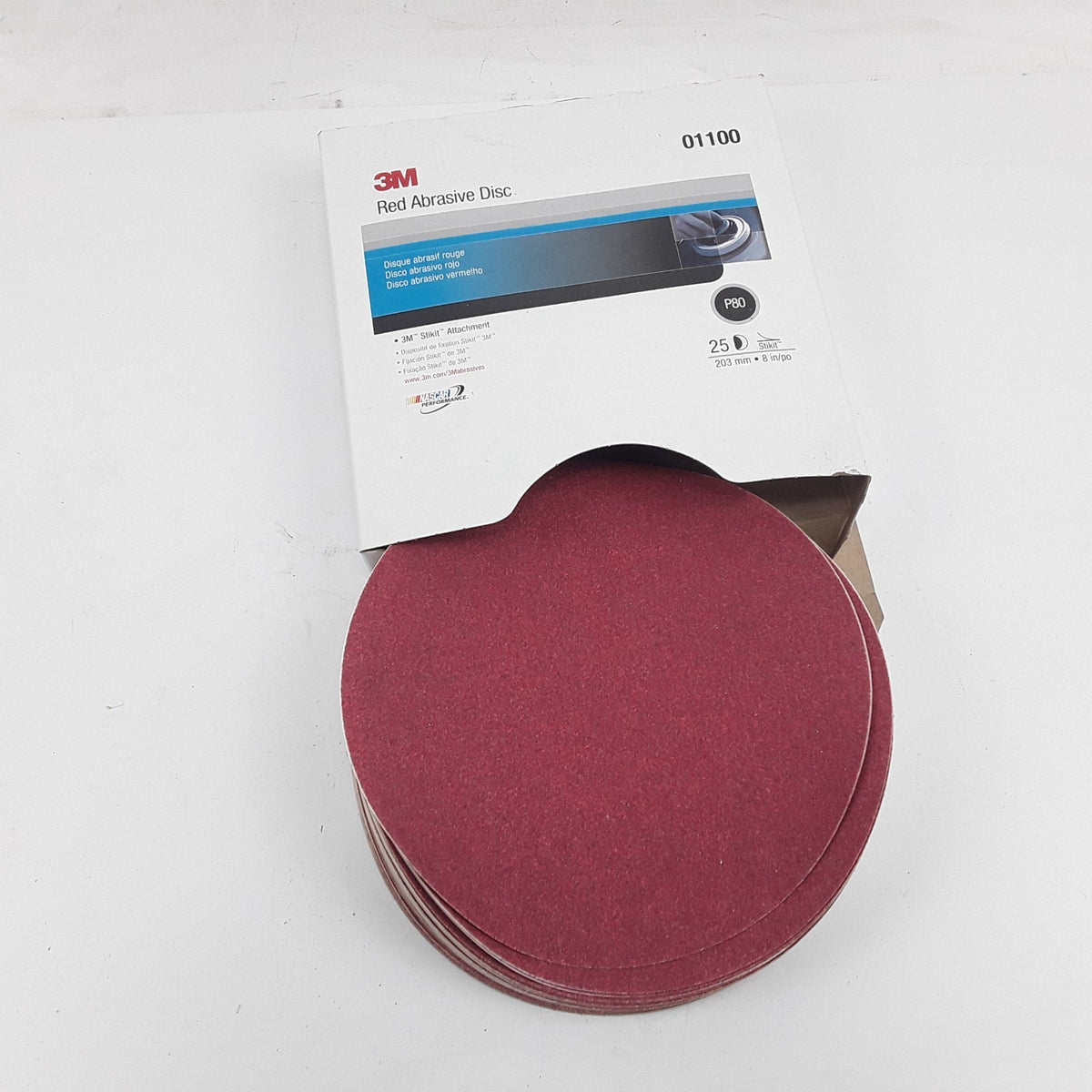 3M 01100 Red Stikit Abrasive Discs P80 Grit 8 inches 203mm 25 Discs Per Box