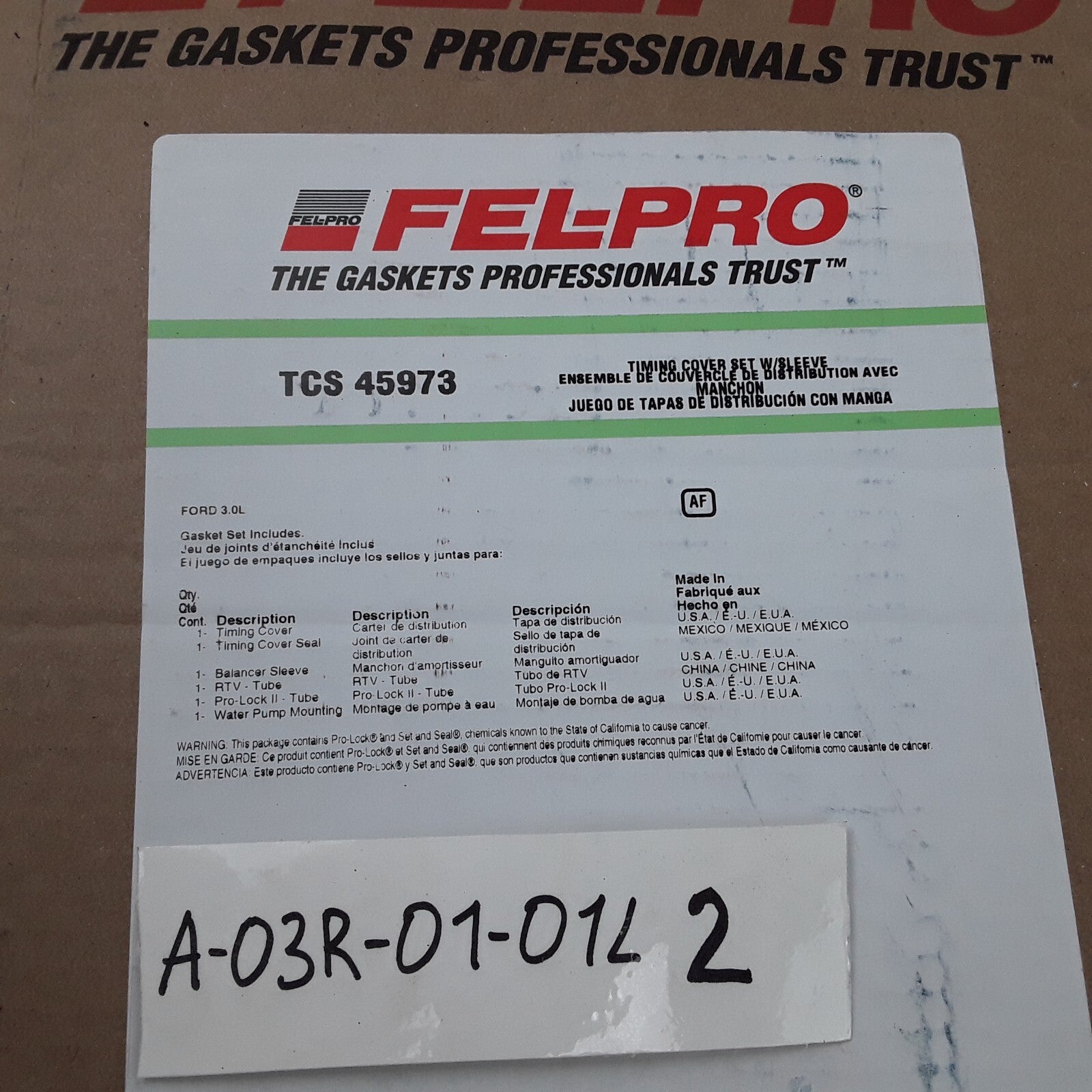Engine Timing Cover Gasket Set Fits Mercury Topaz 1992 Ford Windstar 95 1998-99