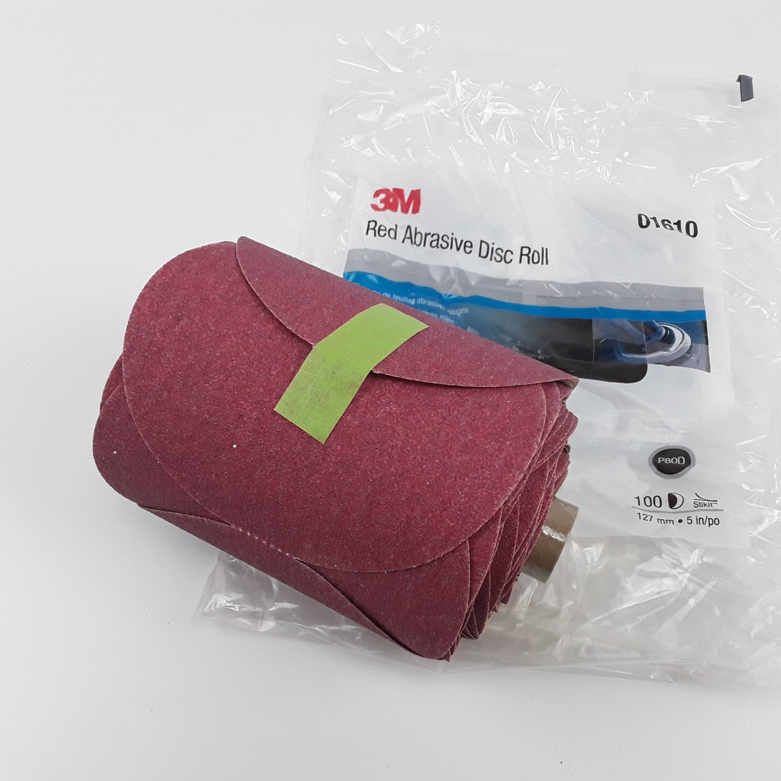 3M Red Abrasive Sanding Discs 80 Grit Disc 01610 5 In, P80, 100 Discs Per Roll