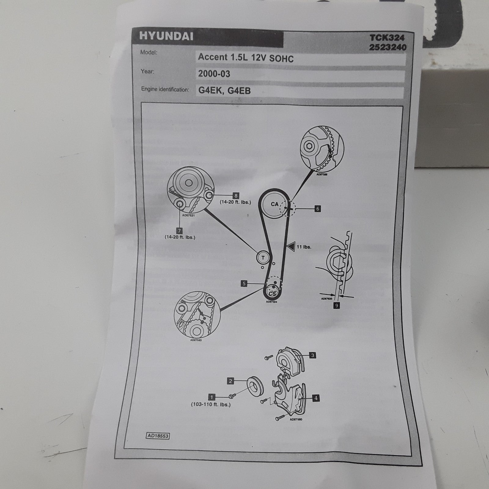 Engine Timing Belt Kit For Hyundai Accent 2000 2001 2002 2003 1.5L G4EK ,G4EB