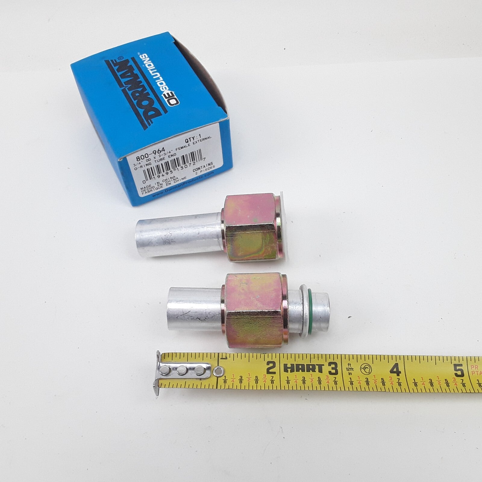 2pc Car Truck Female External O-Ring Tube End With O-Ring. 3/4 In. OD x 2-3/4 In