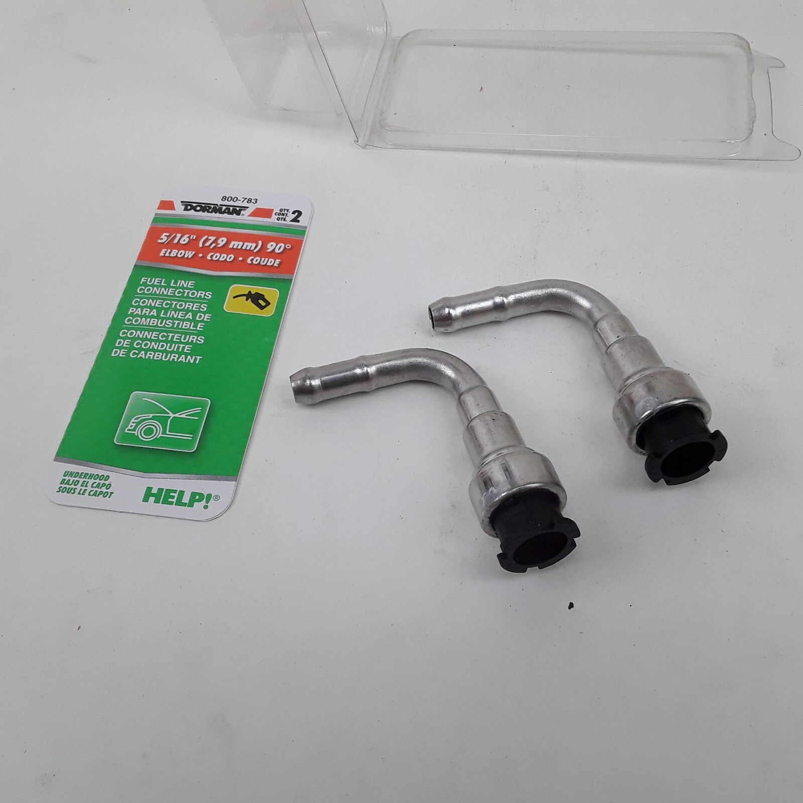 Set 2 Dorman 800-783 Fuel Line Connector Silver Stainless Steel 5/16" 90 Degree