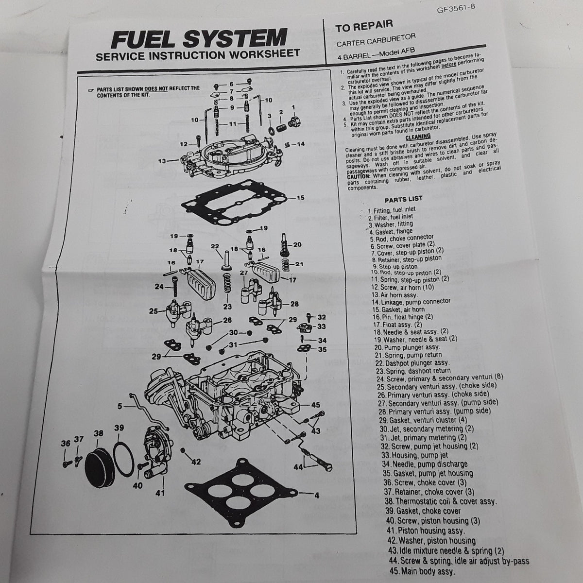 Carburetor Repair Kit Fits Ford Lincoln Mercury (1956 1957 1958 1959-1965, 1968)
