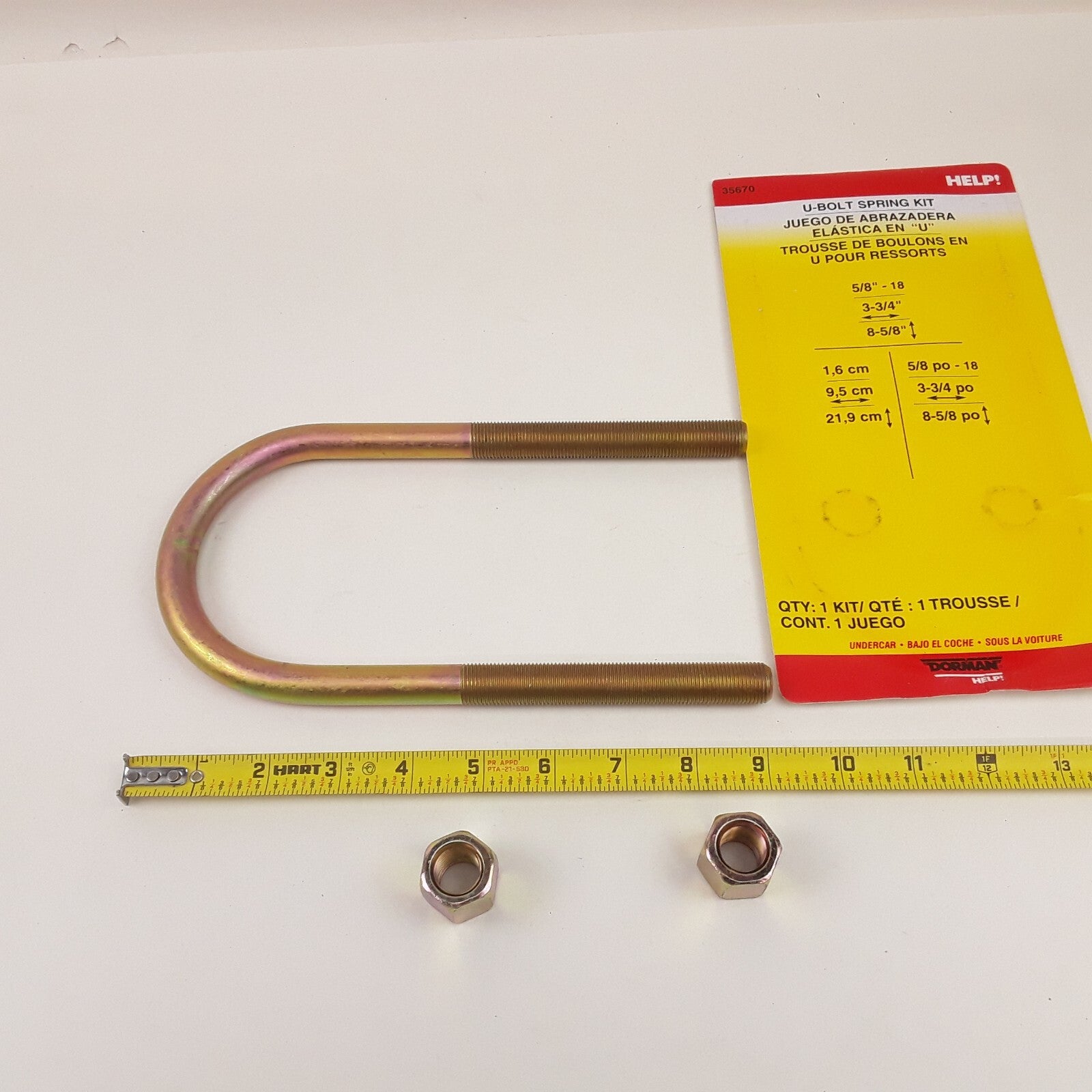 Dorman 35670 Threaded Round U-Bolt Durable Steel 5/8 X 8 - 5/8 X 3 - 3/4 Round