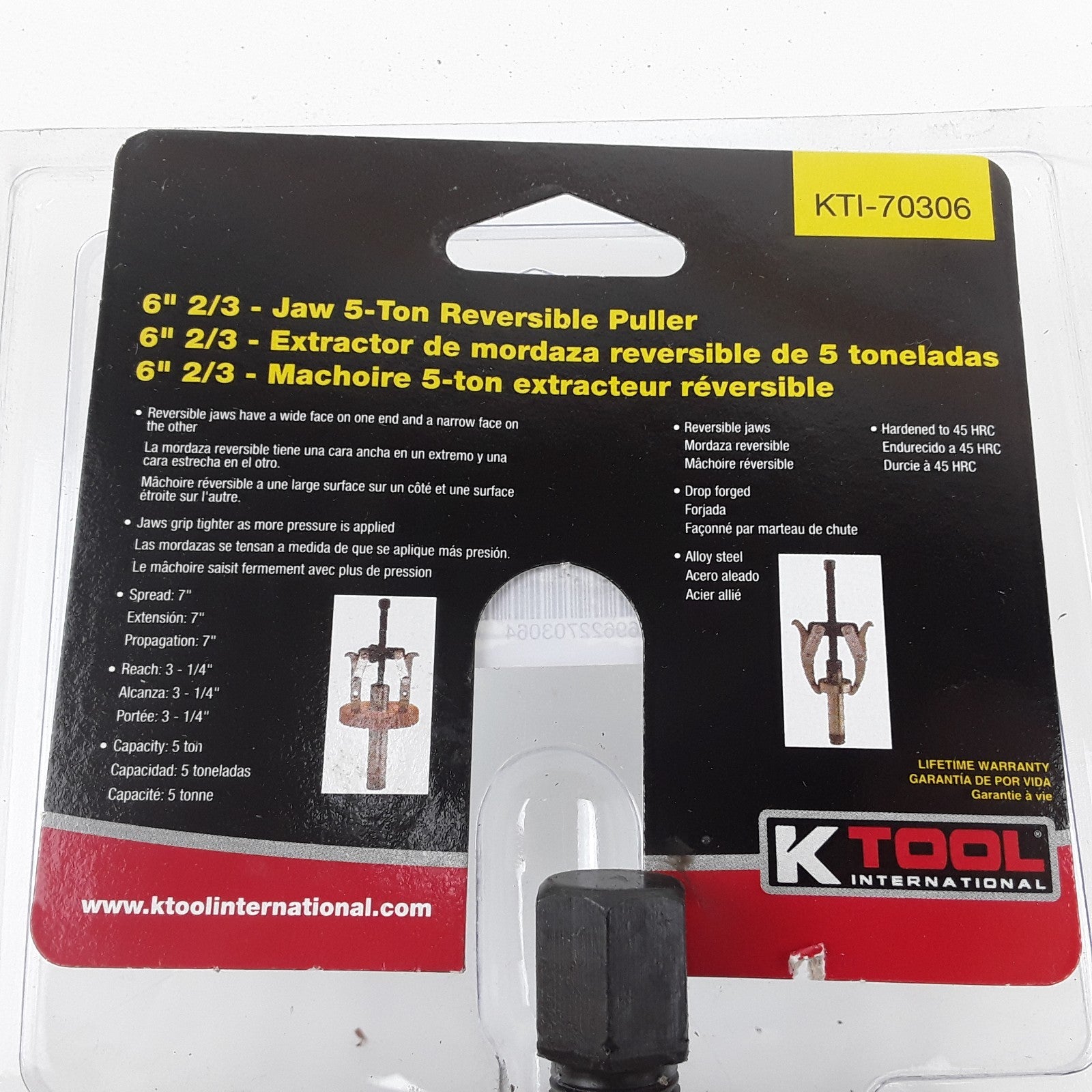 K Tool International Kti-70306 6" Two/three Jaw 5 Ton Reversible Puller
