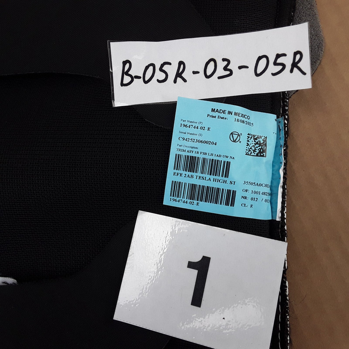 1964744-02-E LH 1st Row FSB Trim Assembly 1AB UW NA For Tesla Genuine OEM New