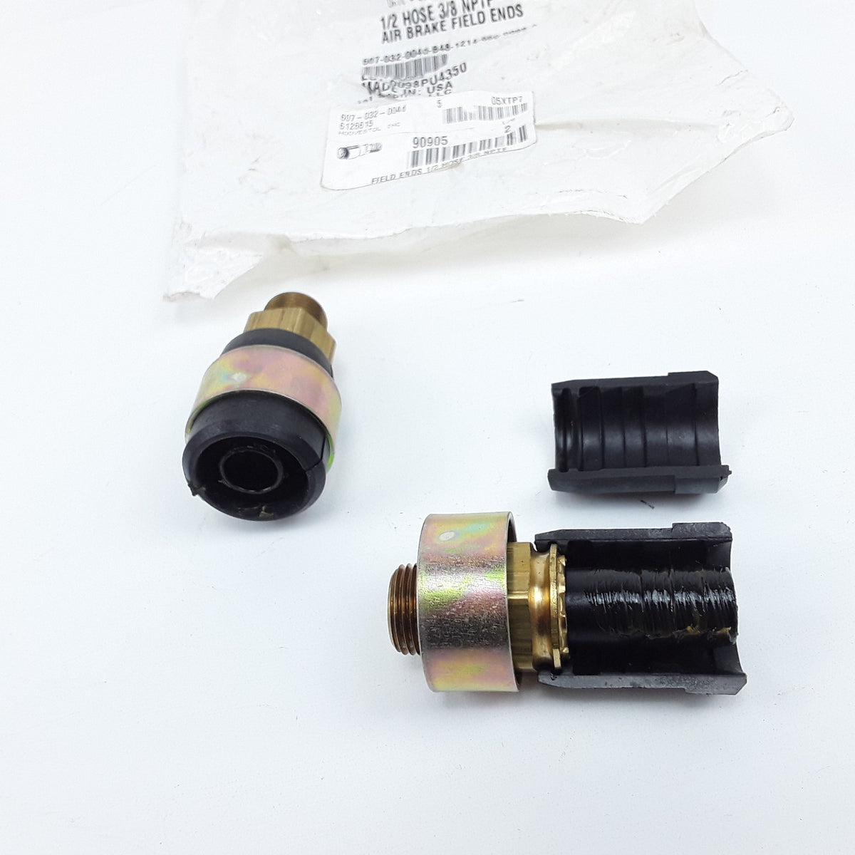 90905 Brass Air Brake Hose End Fitting For 1/2" ID Hose with 3/8" NPTF Threads
