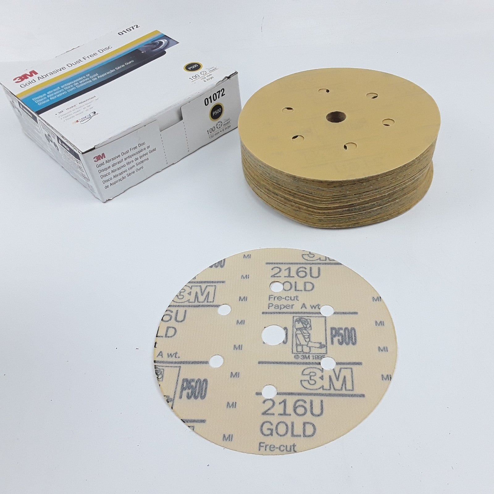 3M 01072 Gold Abrasive Dust Free Disc P500 Size 152mm 6in Heavy Duty Box of 100