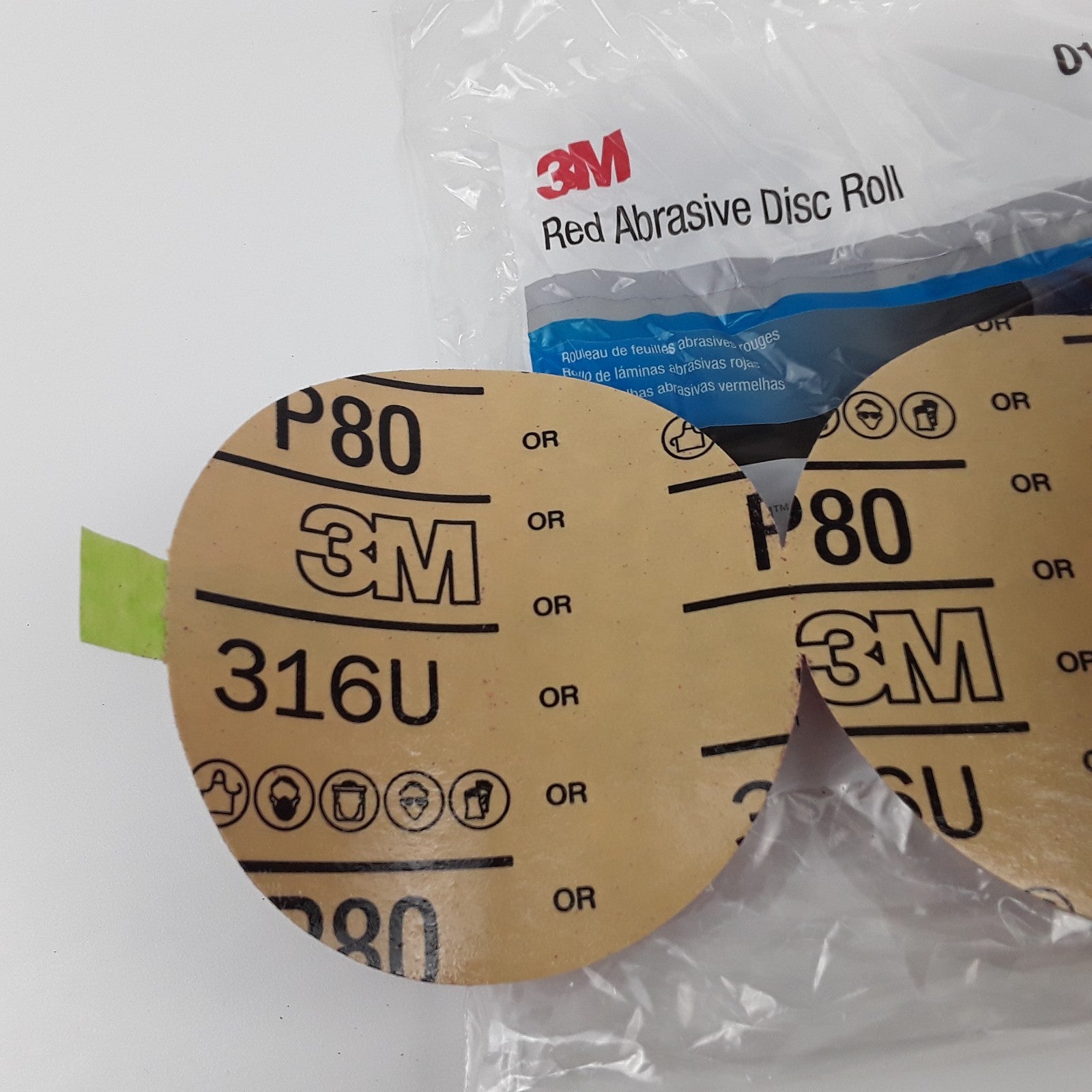 3M Red Abrasive Sanding Discs 80 Grit Disc 01610 5 In, P80, 100 Discs Per Roll