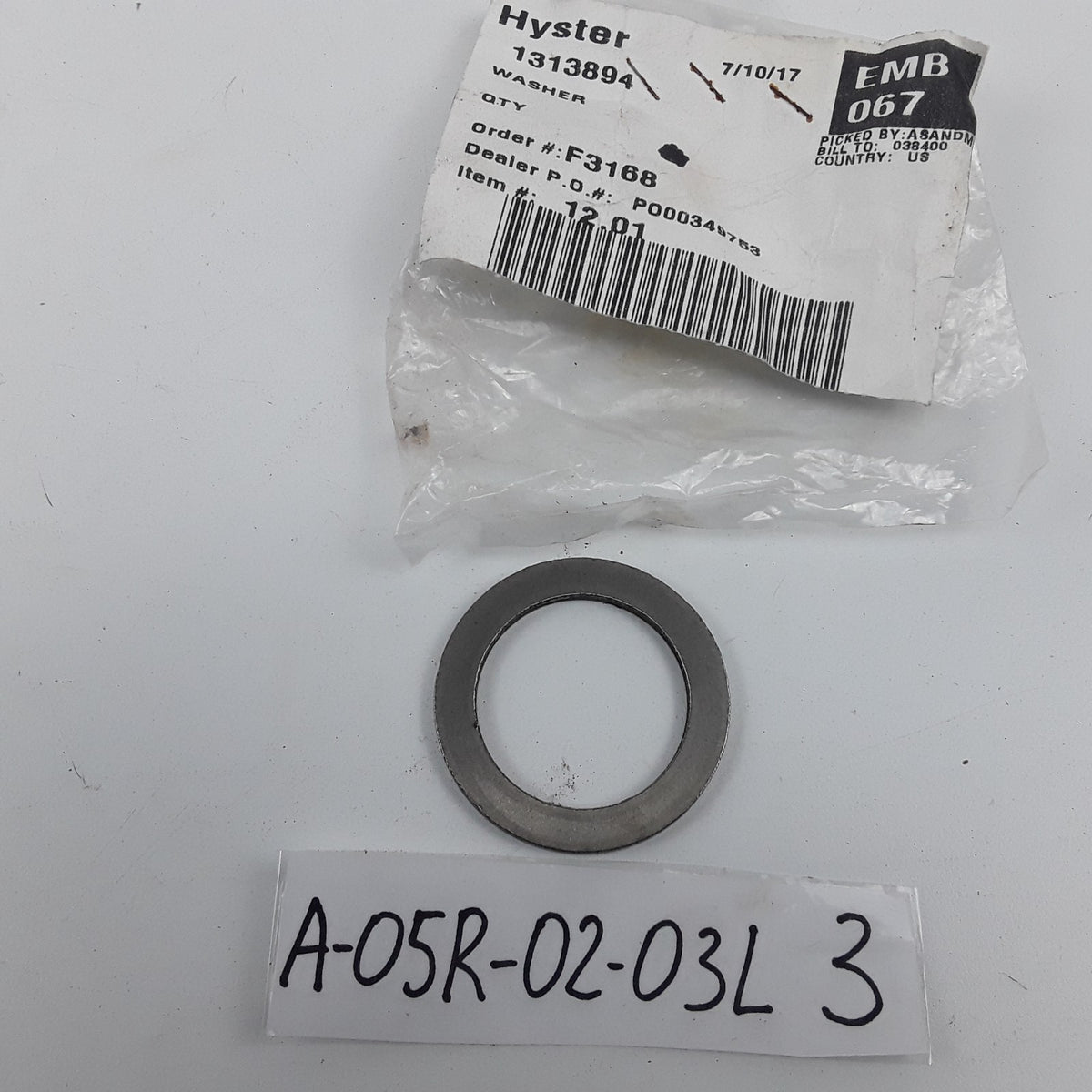 Hyster Washer 1313894 For Heavy Duty Forklift Fits Models G007, H007, J007, F007