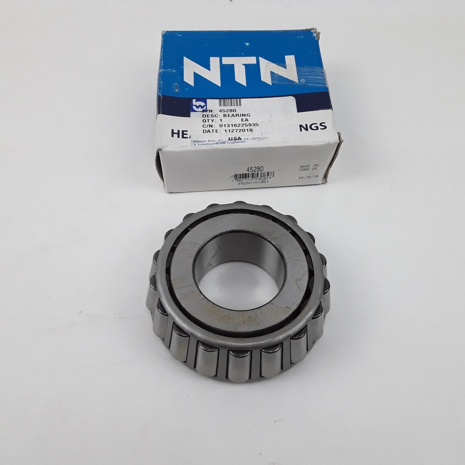 NTN 45280 Bearing Roller, Tapered Cone, 1.75" Bore, Case Carburized Steel
