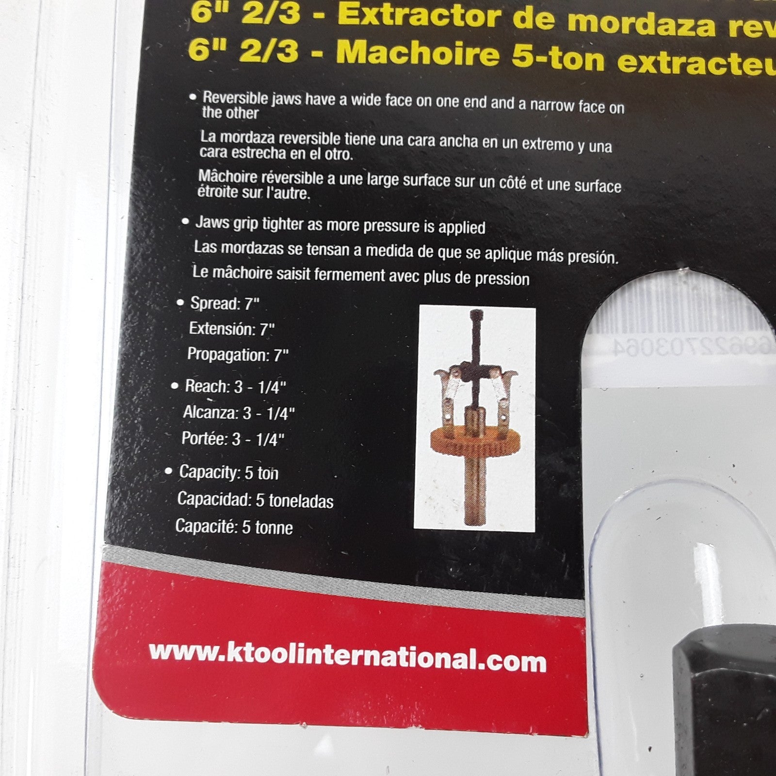 K Tool International Kti-70306 6" Two/three Jaw 5 Ton Reversible Puller