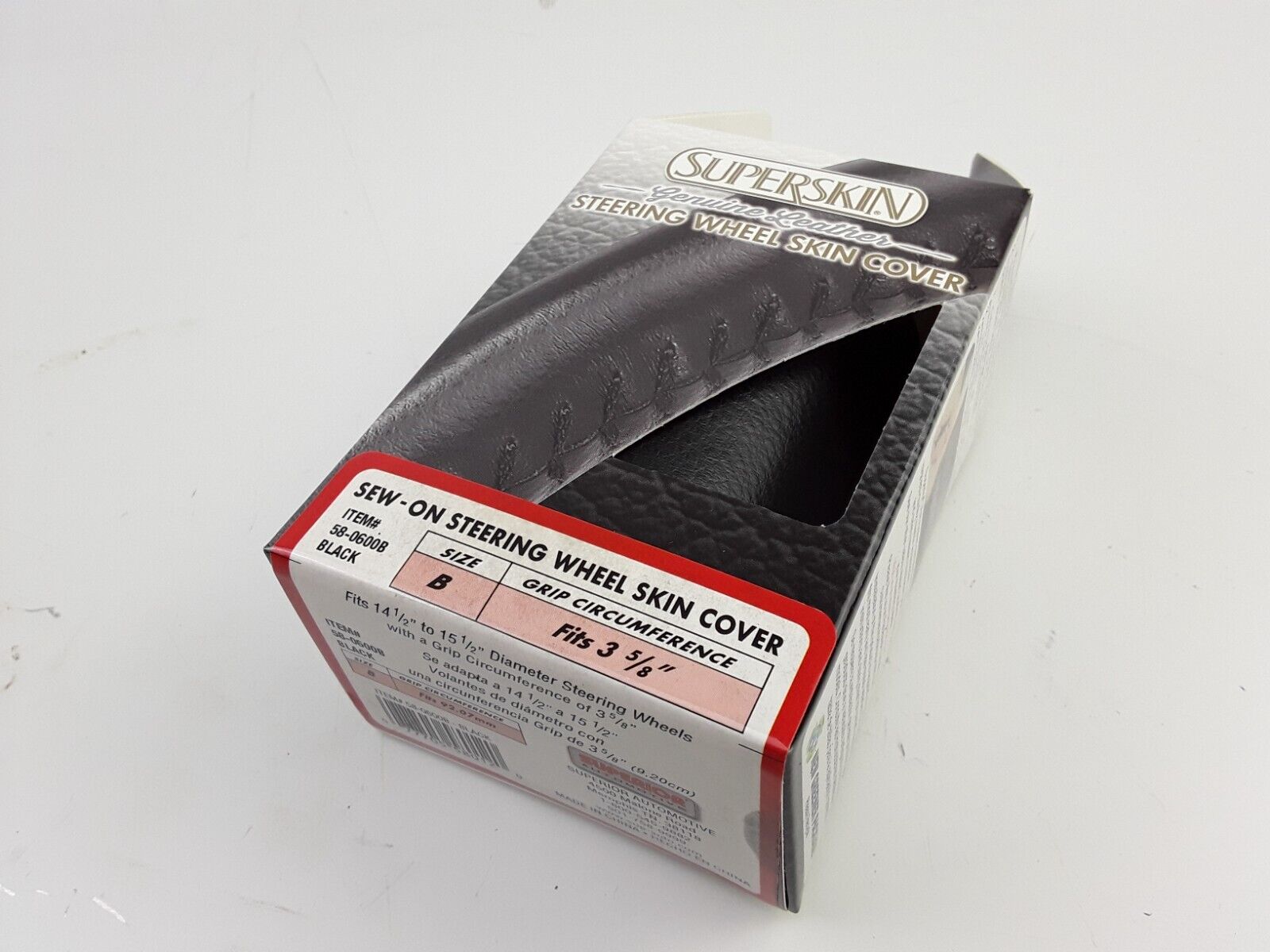 Car Truck Black Leather Steering Wheel Skin Cover 3-5/8" Grip, 14.5-15.5" D - HotCarParts