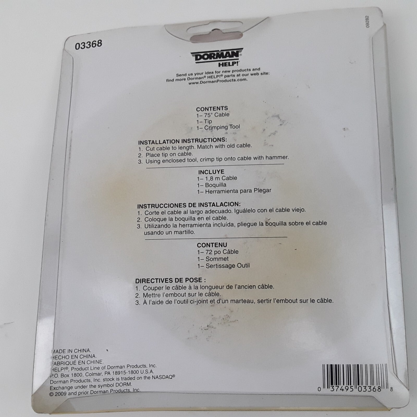Dorman 03368 Speedometer Cable Kit Contains 72 in Cable 1 Tip & 1 Crimping Tool