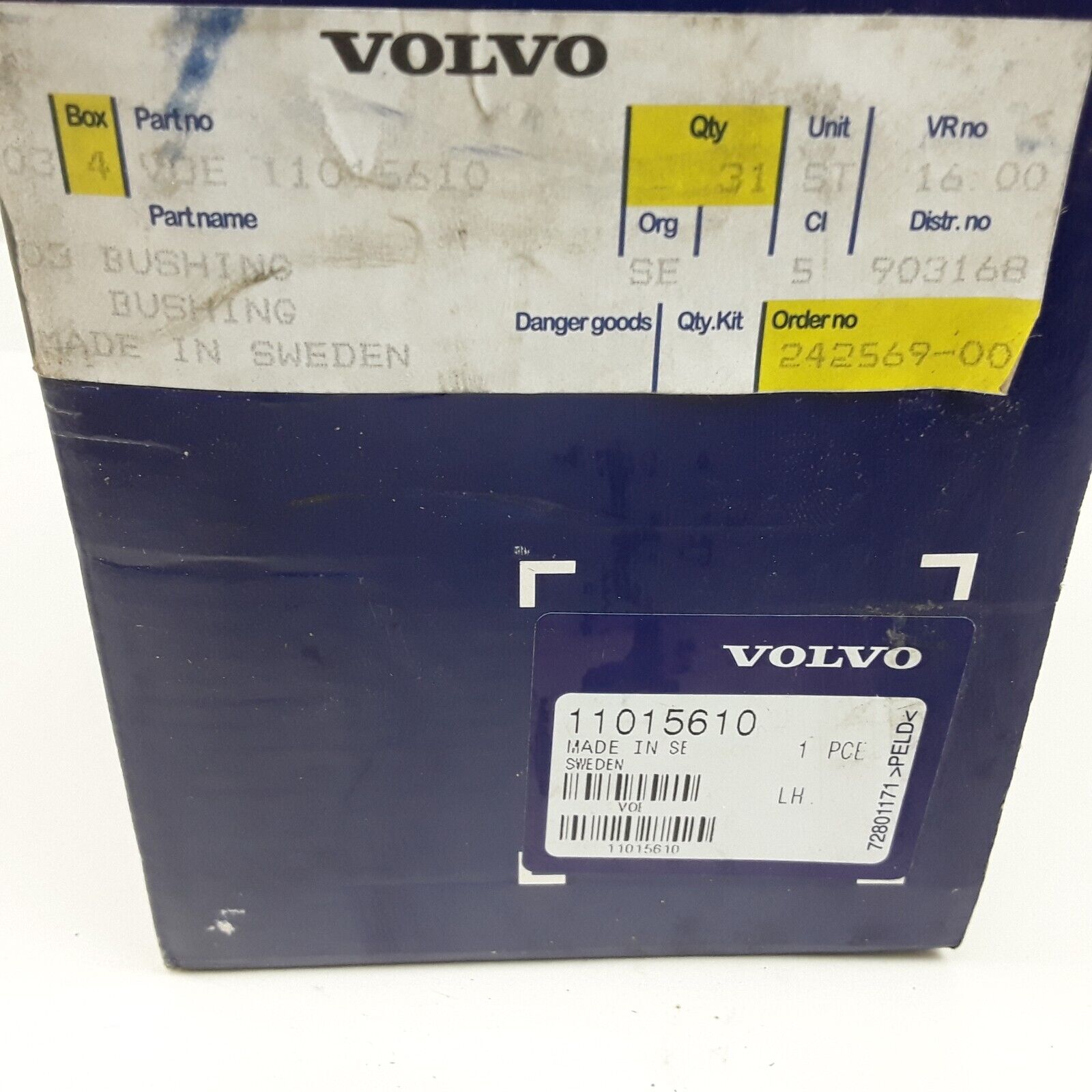 Bushing OEM Volvo 11015610 Fits Volvo Wheel Loaders L70, L90, L110, L120 Series