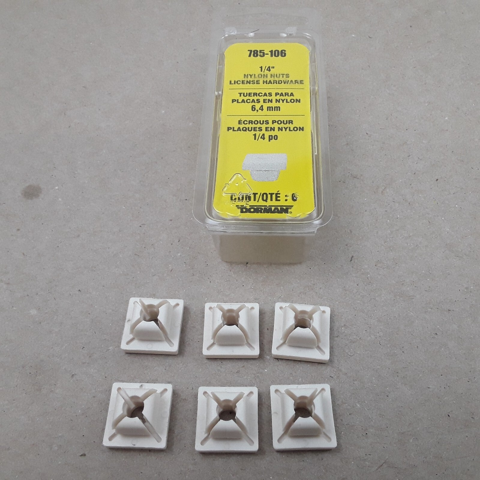 Dorman 785-106 License Plate Fasteners-Nylon Nut Insert- M6 No 14 1/4 Set of 6