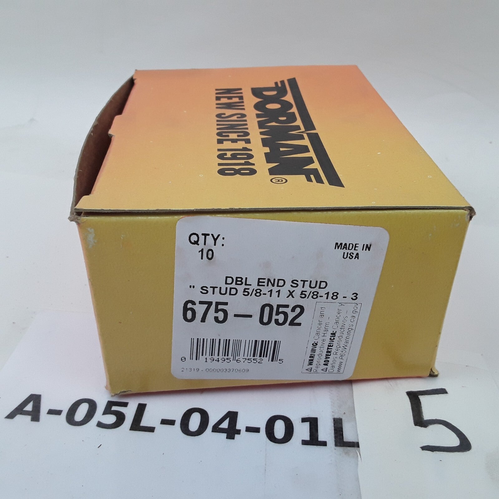 Car Truck Double Ended Stud - 5/8-11 x 1 In. and 5/8-18 x 1-1/4 In Pack of 10