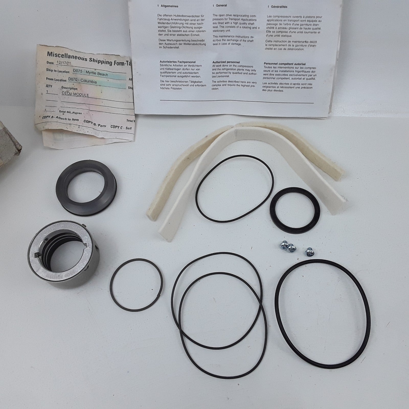 Bitzer 374023-06 Shaft Seal Set with O-rings and Felt For Bus AC Compressor