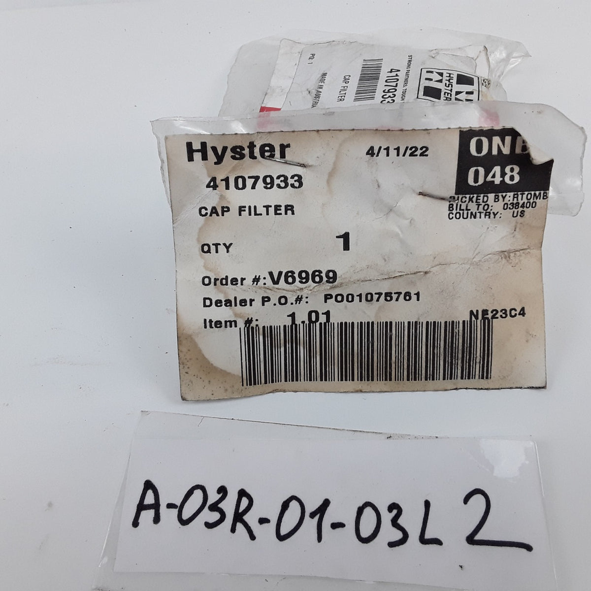 Cap Filter Fits Hyster H400HD H10XD12 H8XD6 H450XD36 H450HDS H300XD Forklifts