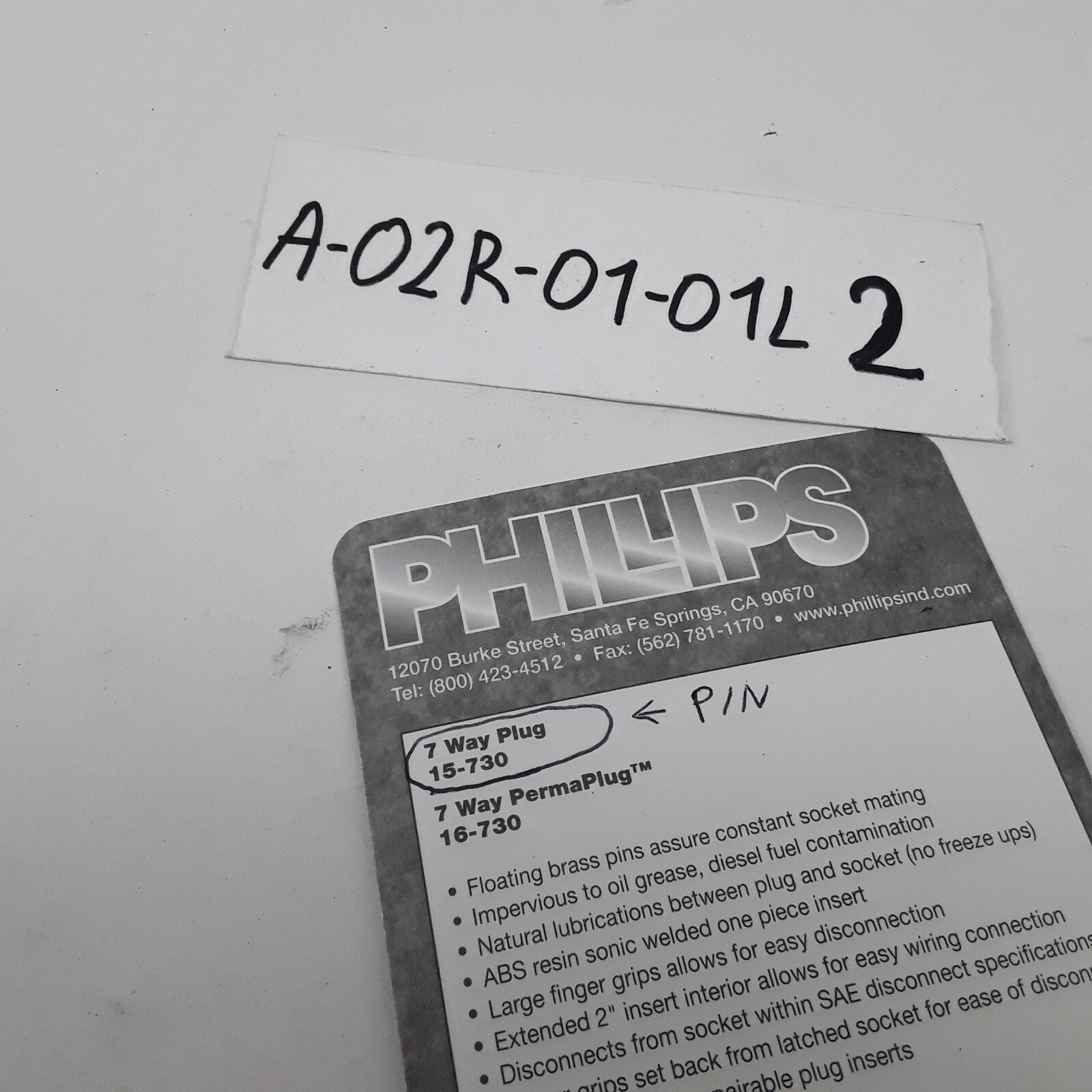 Phillips 15-730 - Trailer Power Cable Plug - Zinc Die-Cast, With Cable Guard