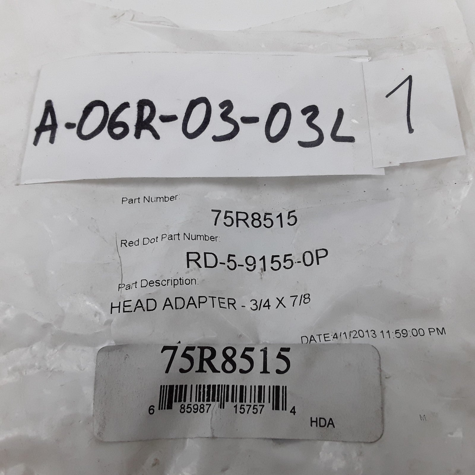 Red Dot 75R8515 Compressor Manifold Head Adapter Assembly 3/4 x 7/8 Heavy Duty