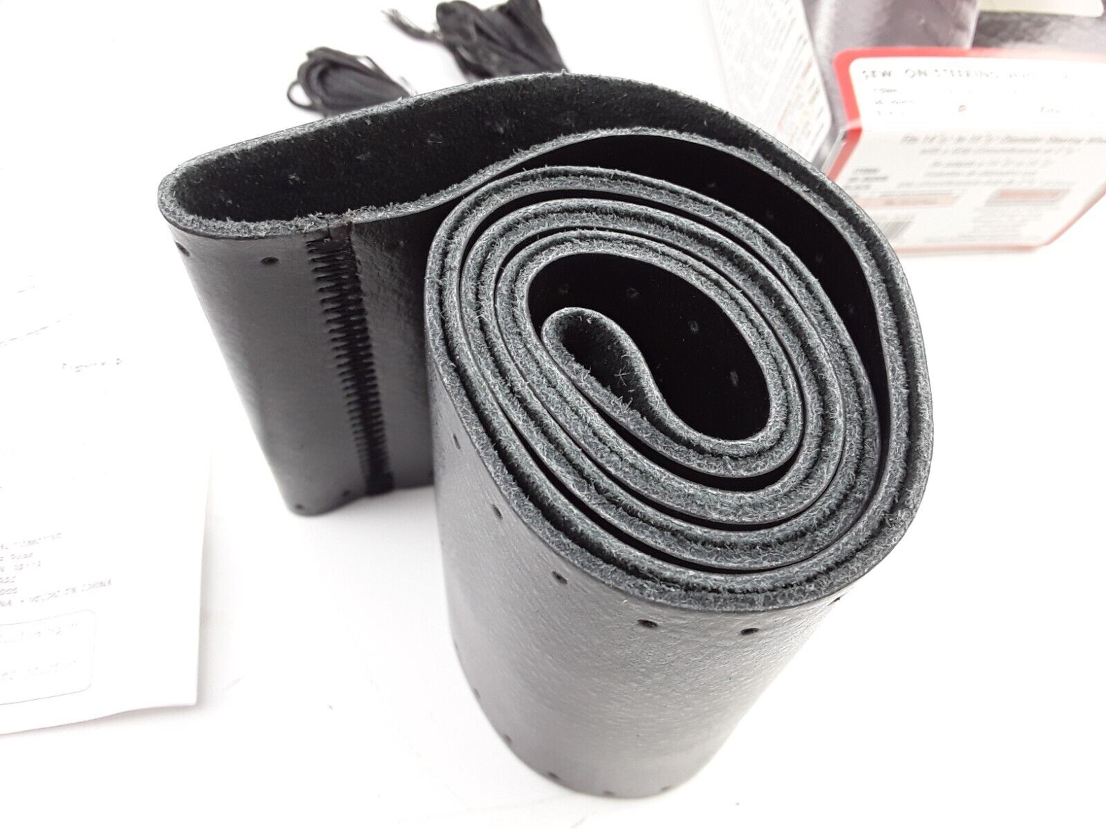 Car Truck Black Leather Steering Wheel Skin Cover 3-5/8" Grip, 14.5-15.5" D - HotCarParts