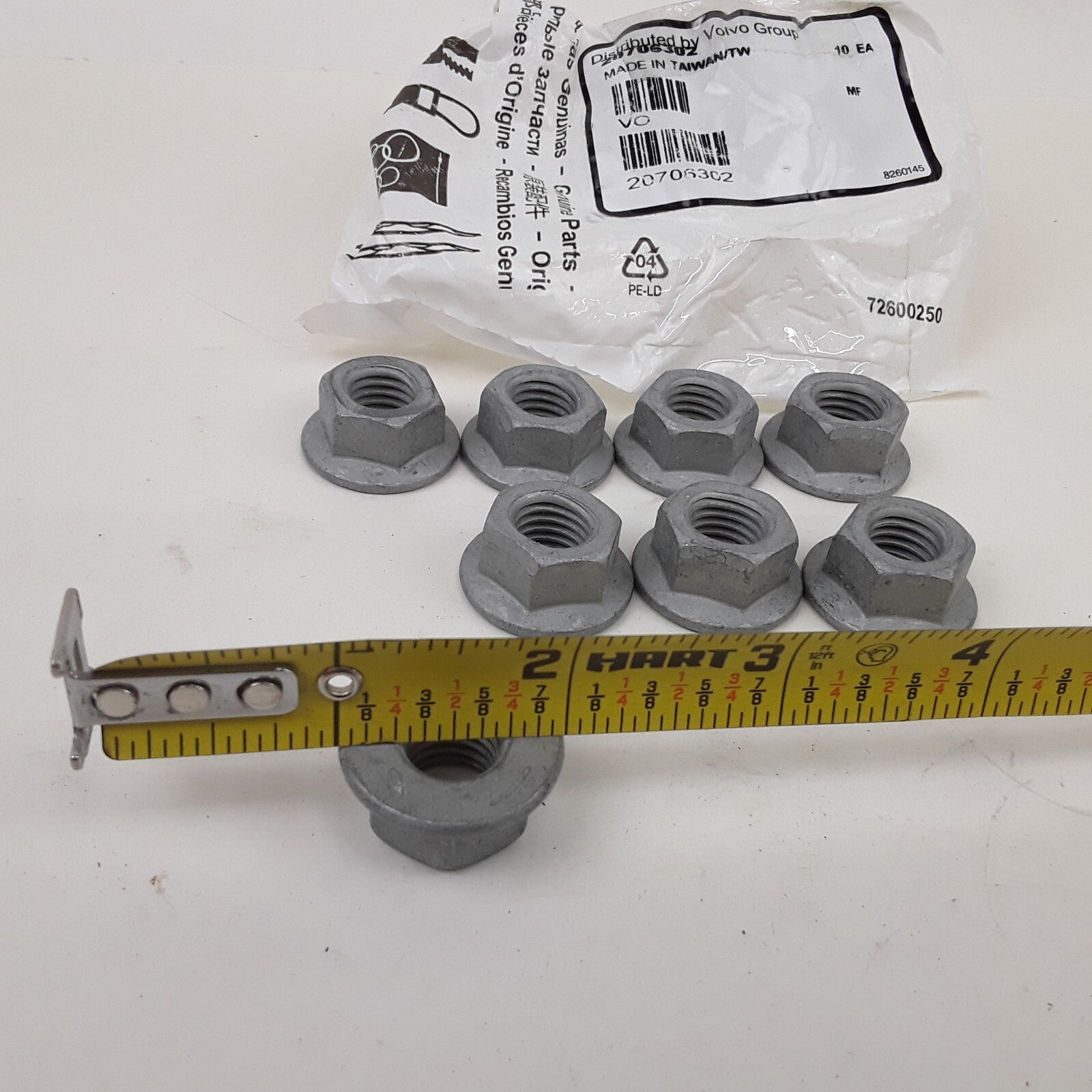 Volvo 20706302 Heavy Duty Flanged Lock Nuts β Pack of 8 For Car Truck