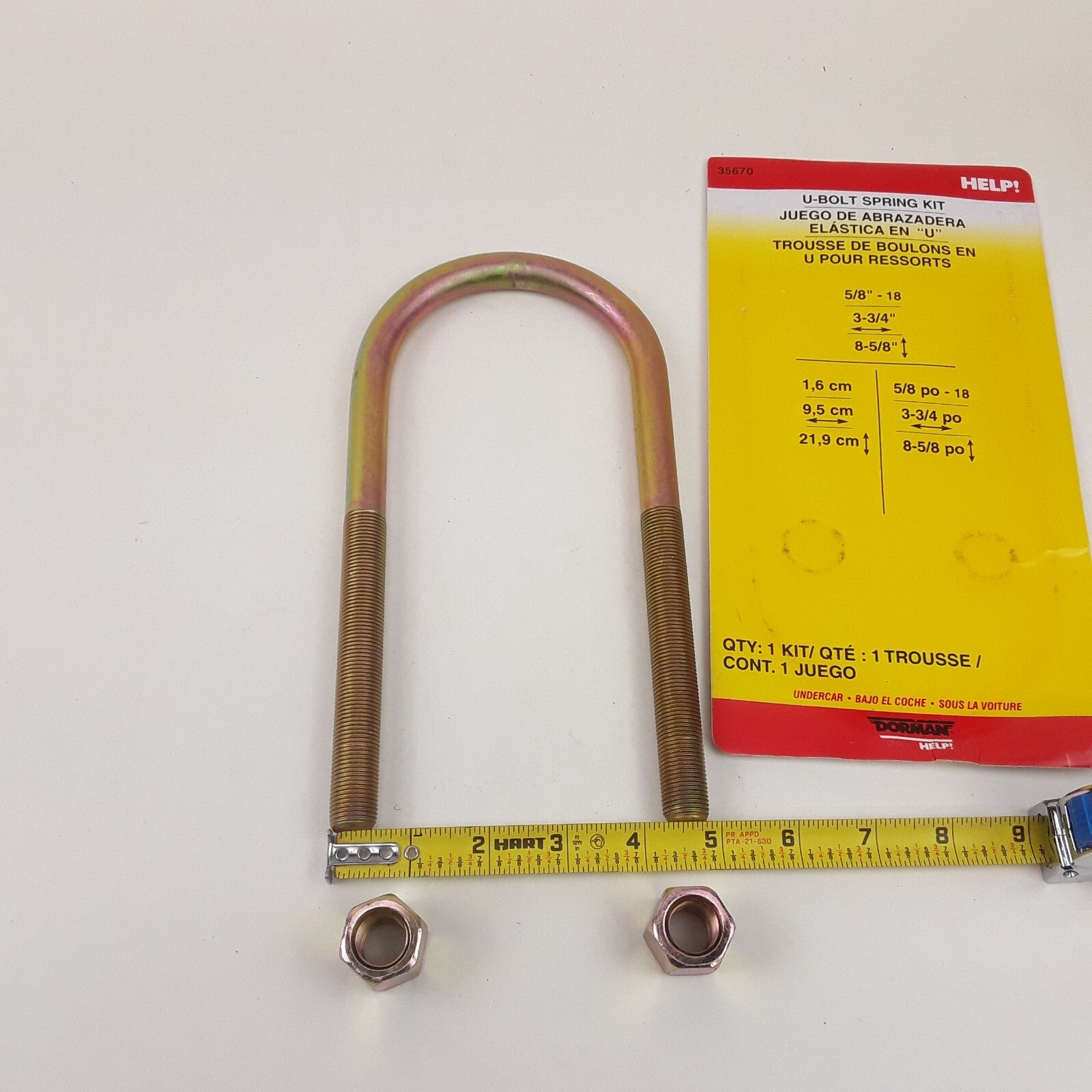 Dorman 35670 Threaded Round U-Bolt Durable Steel 5/8 X 8 - 5/8 X 3 - 3/4 Round