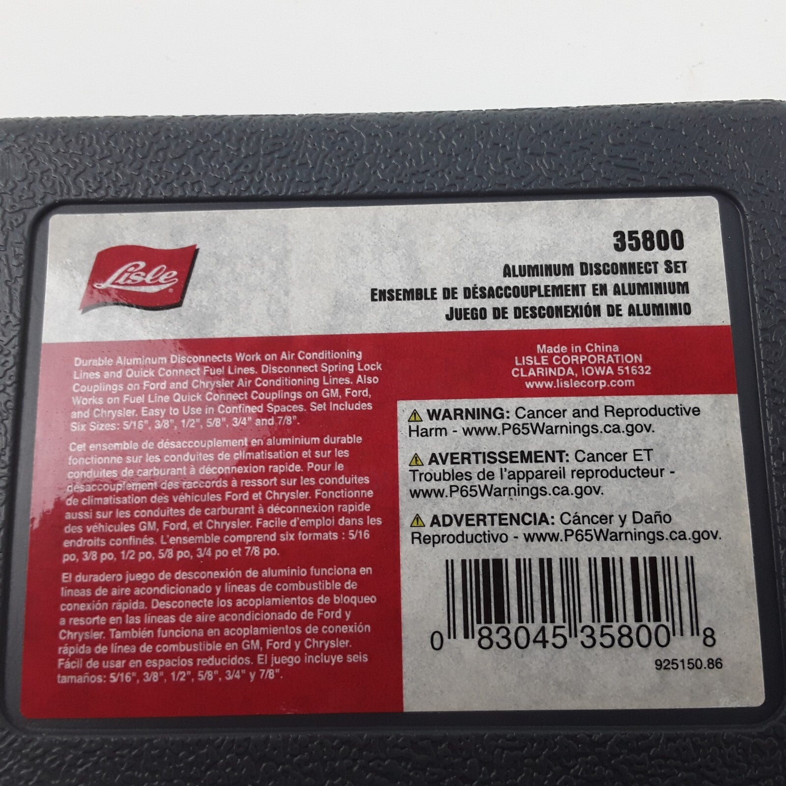 Lisle 35800 Aluminum Disconnect Set Size 5/16", 3/8", 1/2", 5/8", 3/4", 7/8"