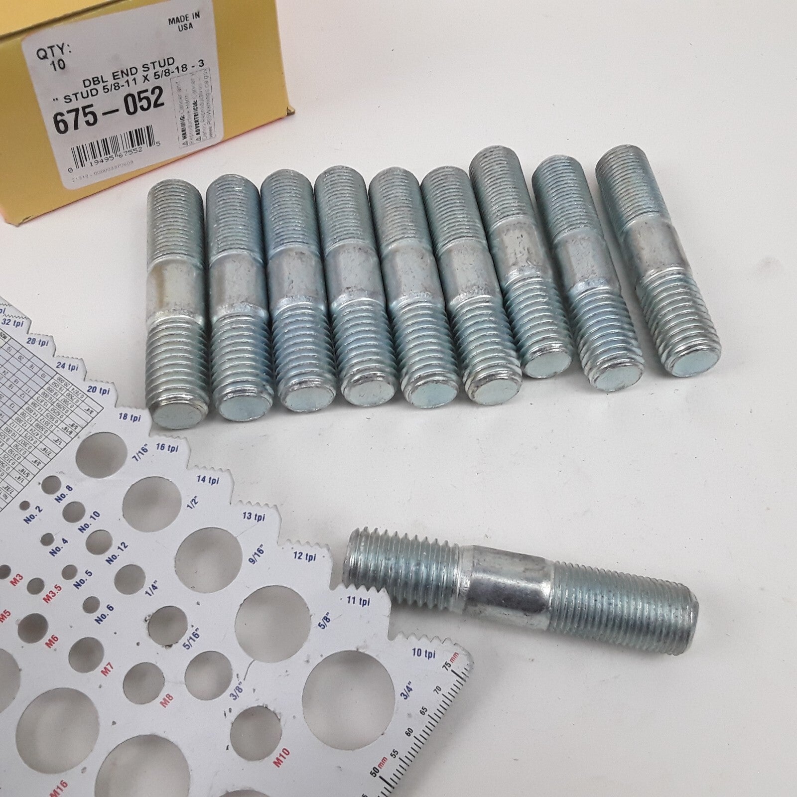 Car Truck Double Ended Stud - 5/8-11 x 1 In. and 5/8-18 x 1-1/4 In Pack of 10