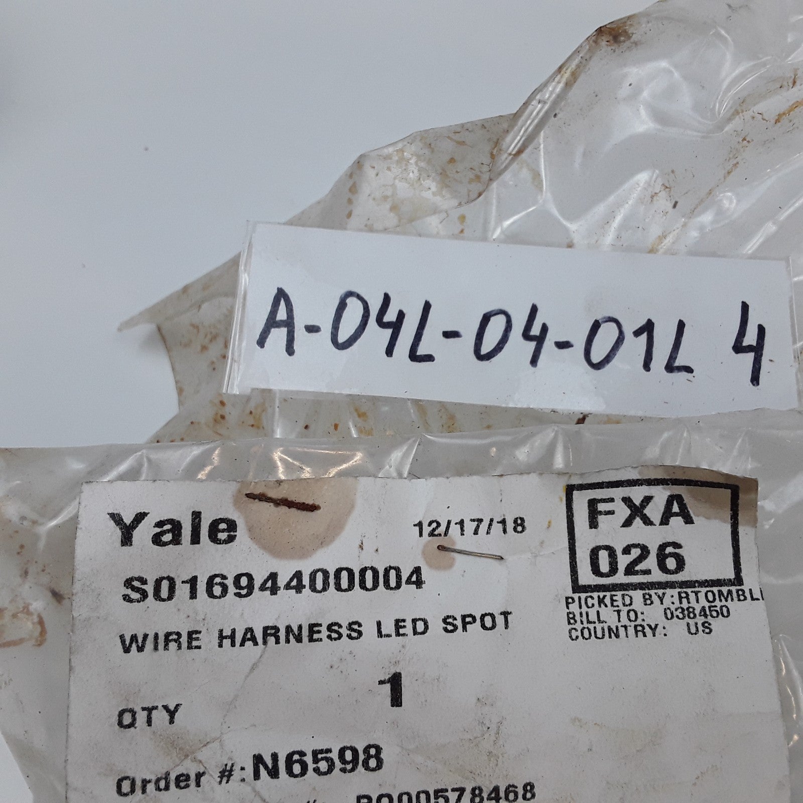 Yale S01694400004 Wire Harness LED Spot Light Assembly For Forklifts