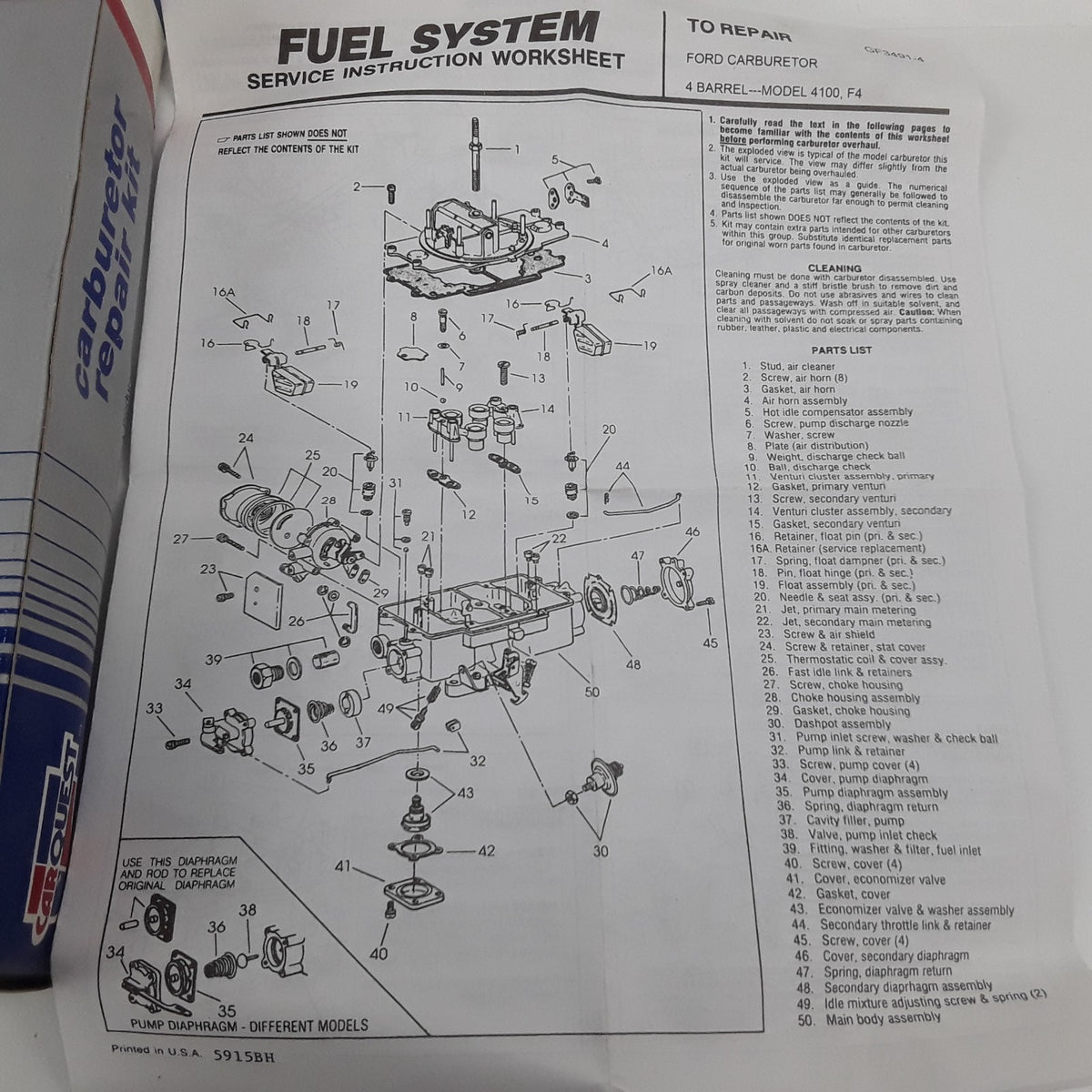 Carburetor Repair Kit Fits Oldsmobile Cadillac Pontiac Buick Chevrolet 1955-1969