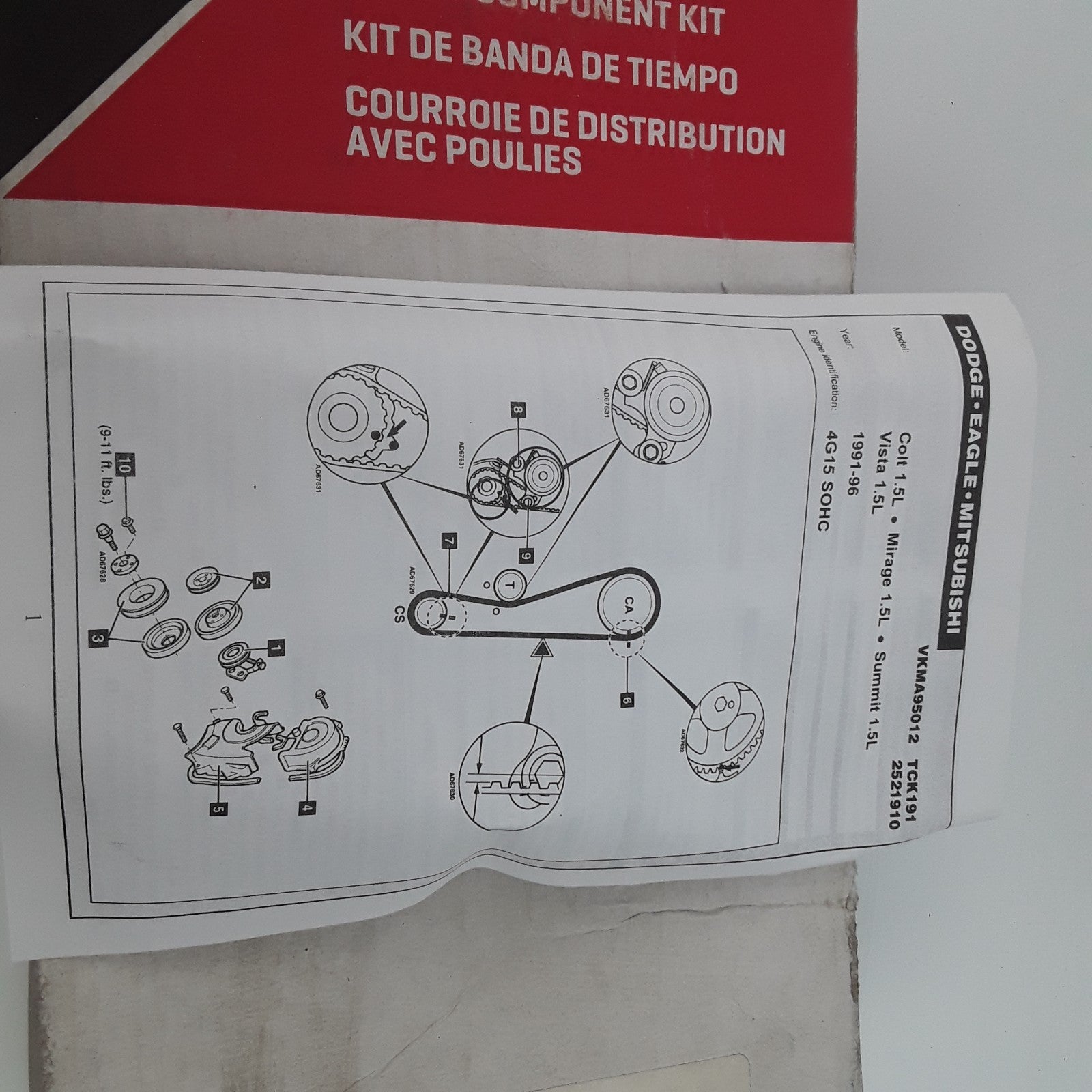 Engine Timing Belt Component Kit Fits Dodge Colt 1992-1995 Eagle Summit 1991-96