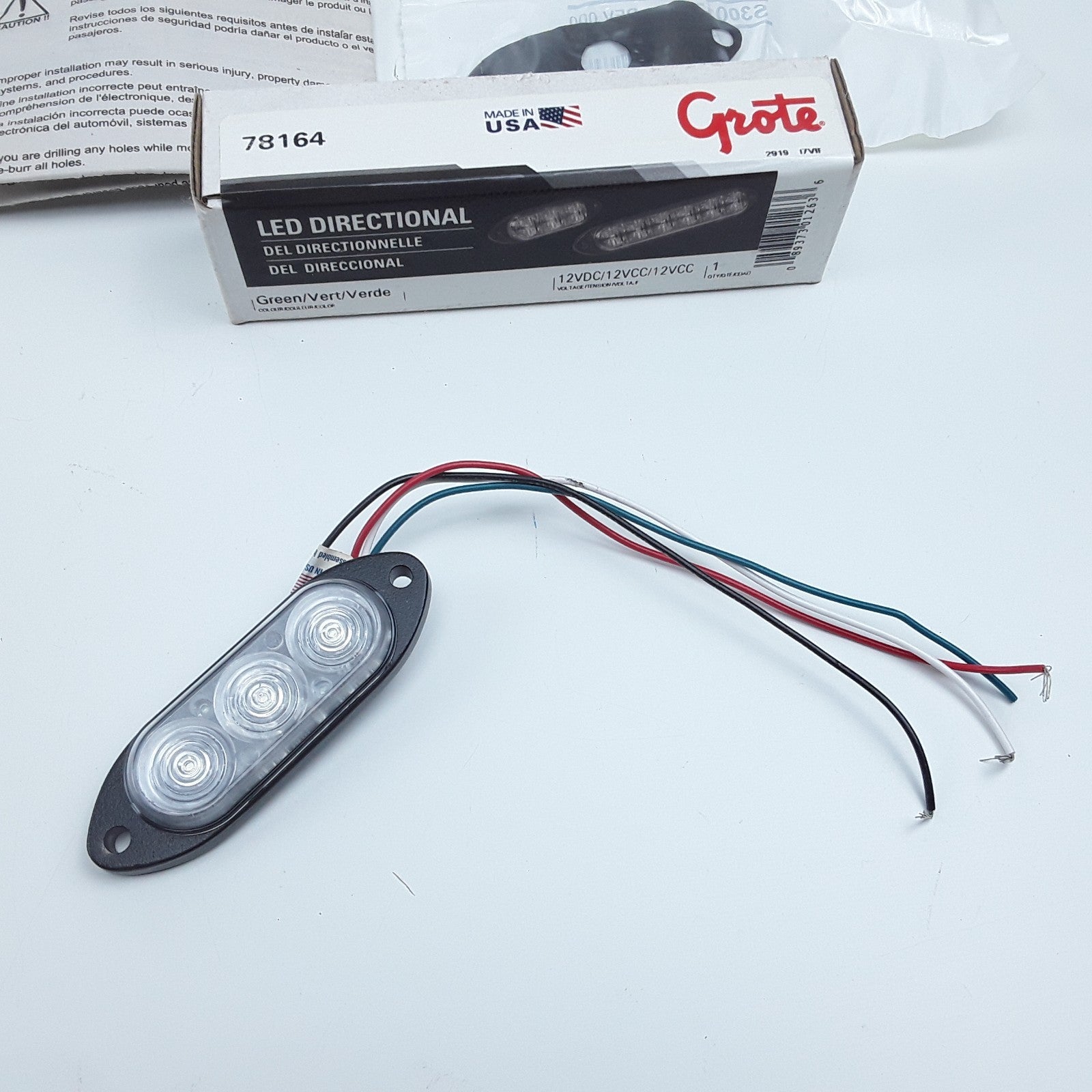 Grote 78164 LED Directional Warning Lights Surface Mount Assembly Green 3-Diode