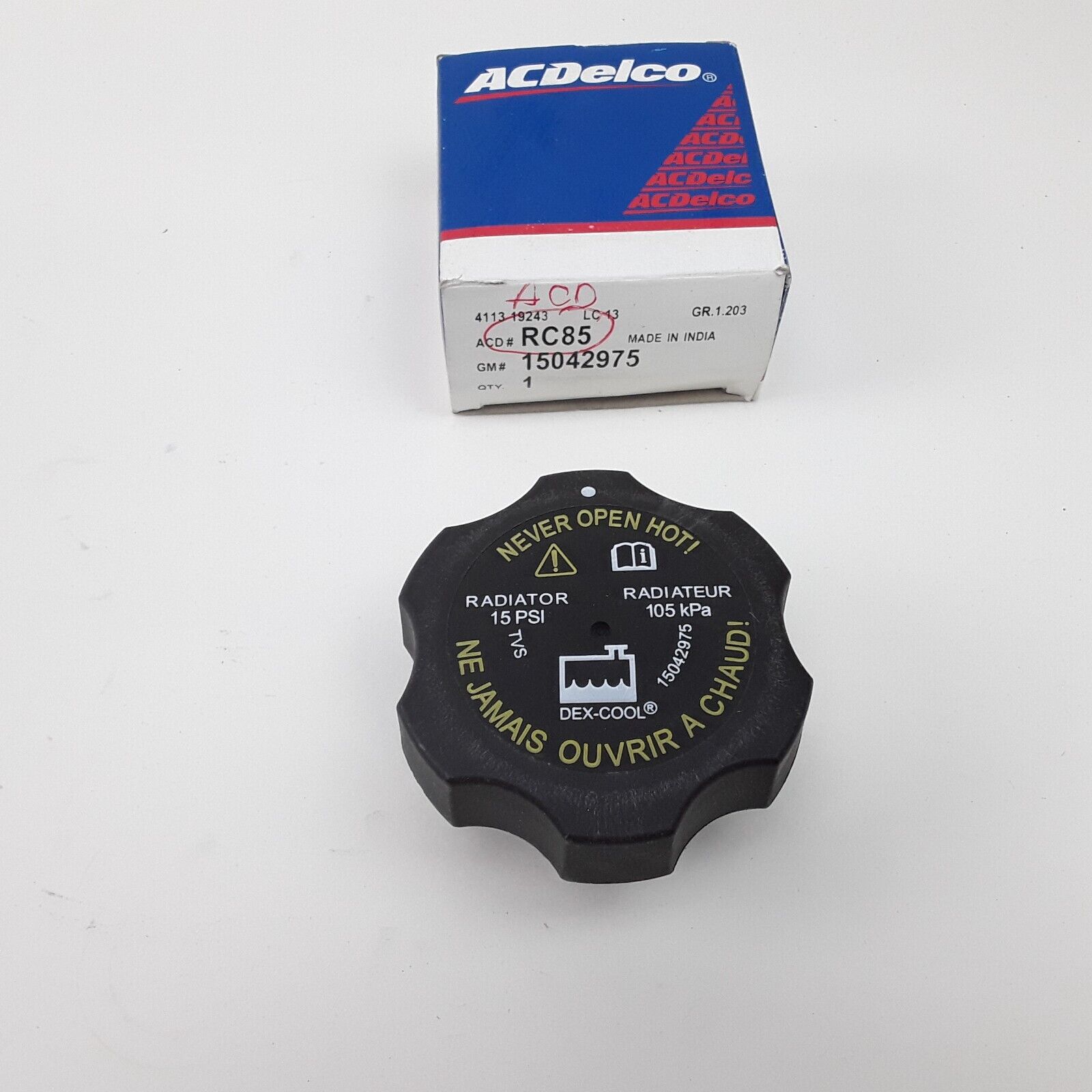 ACDelco RC85 15 P.S.I. Radiator Engine Coolant Water Tank Radiator Cap 1.19"