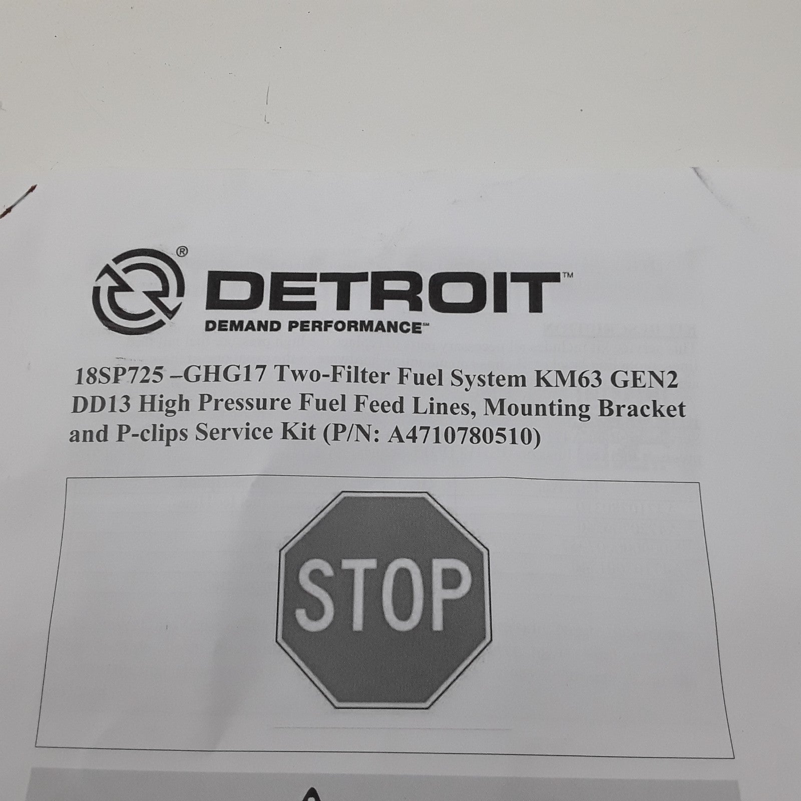 18SP725-GHG17 High Pressure Two-Filter Fuel Feed Lines For KM63 GEN2 DD13
