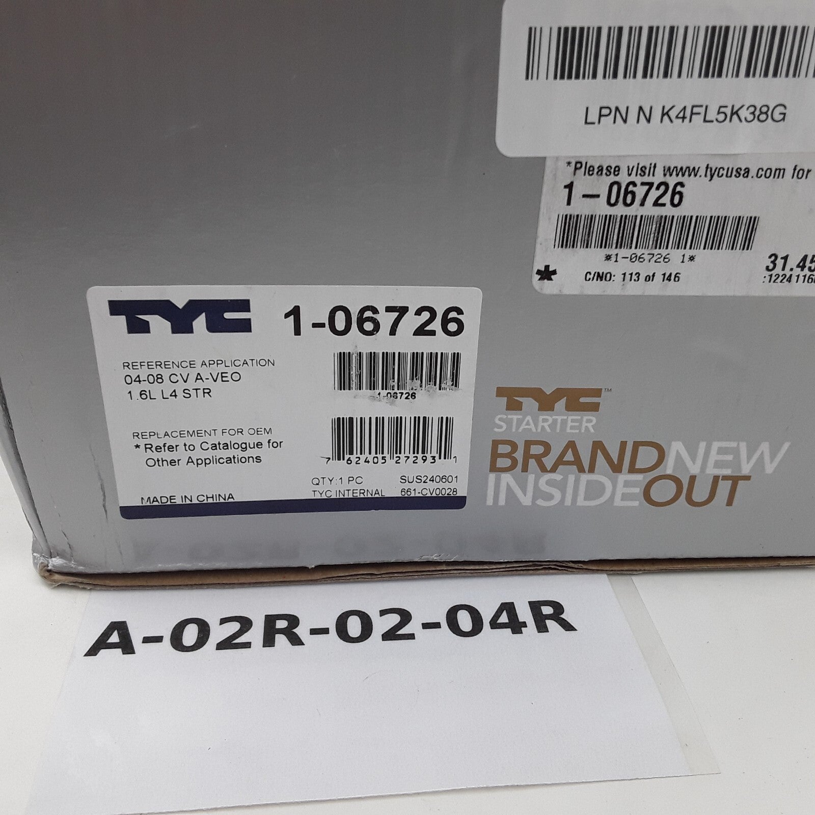 TYC 1-06726 Starter Motor Fits Pontiac G3 Chevrolet Aveo5 Aveo (2004-2008, 2010)