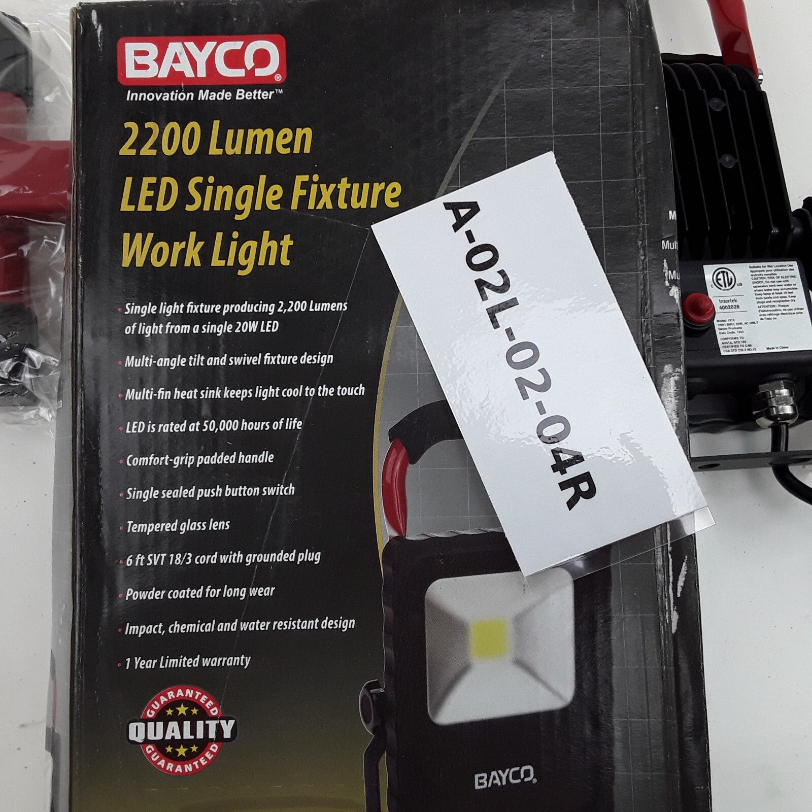 Bayco 1512 Work Light 2200 Lumen LED Single Fixture Multi-Angle Tilt & Swivels