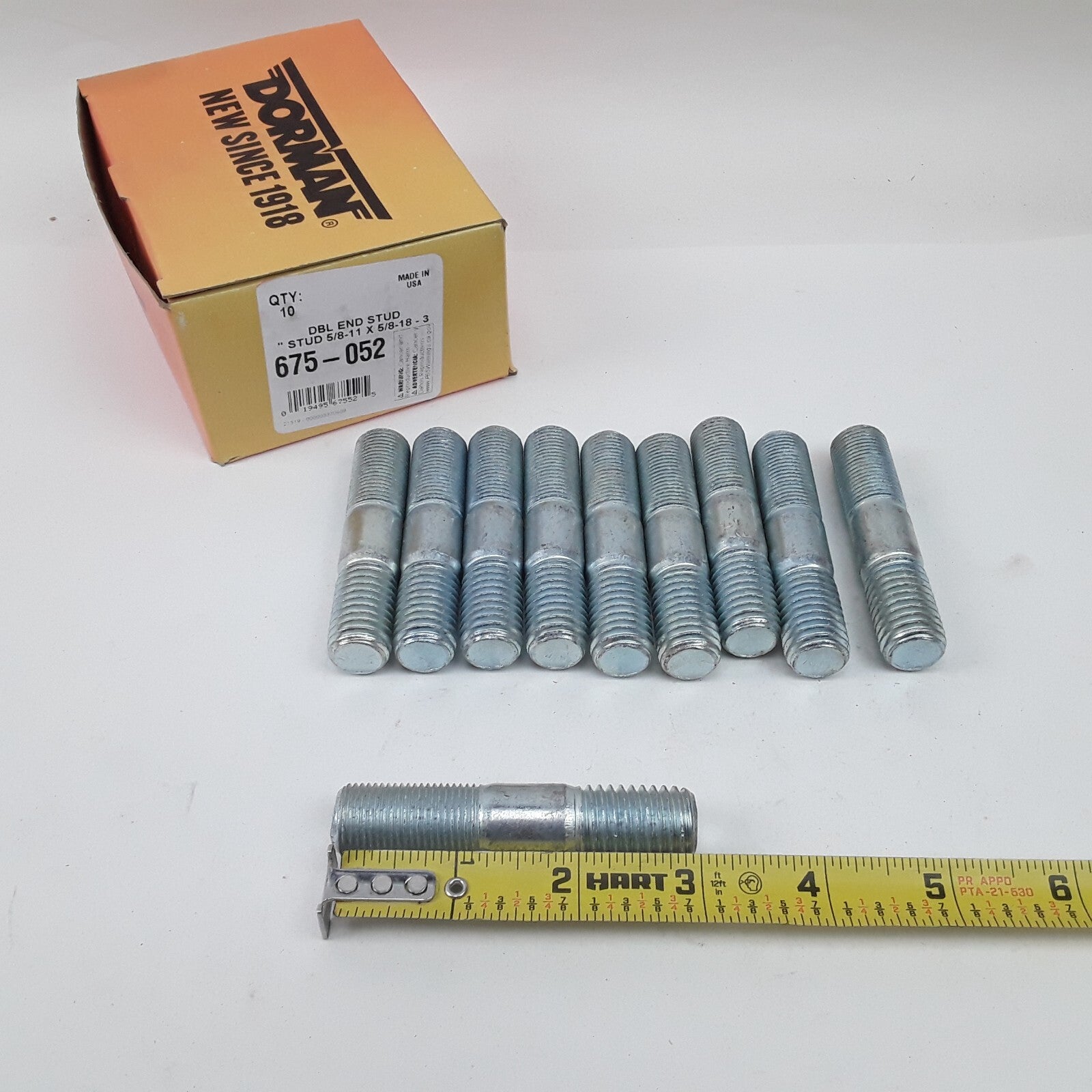 Car Truck Double Ended Stud - 5/8-11 x 1 In. and 5/8-18 x 1-1/4 In Pack of 10