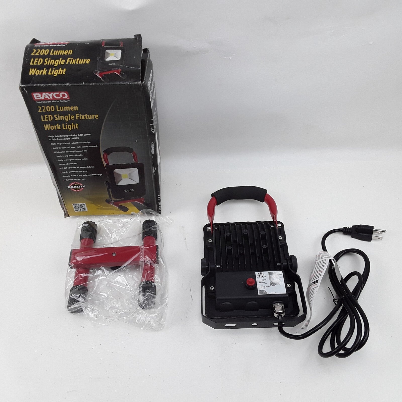 Bayco 1512 Work Light 2200 Lumen LED Single Fixture Multi-Angle Tilt & Swivels