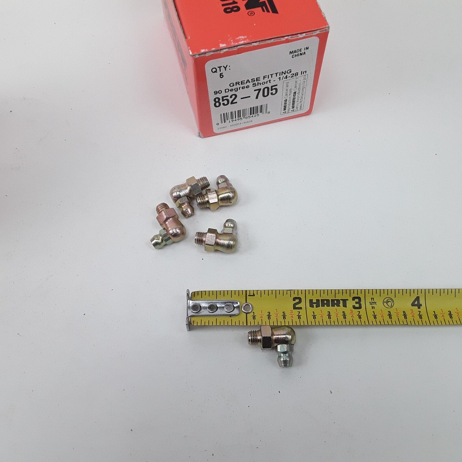 Car Brass Grease Fitting Zerk Lubrication-90 Degree Short-1/4-28 In Pack of 5