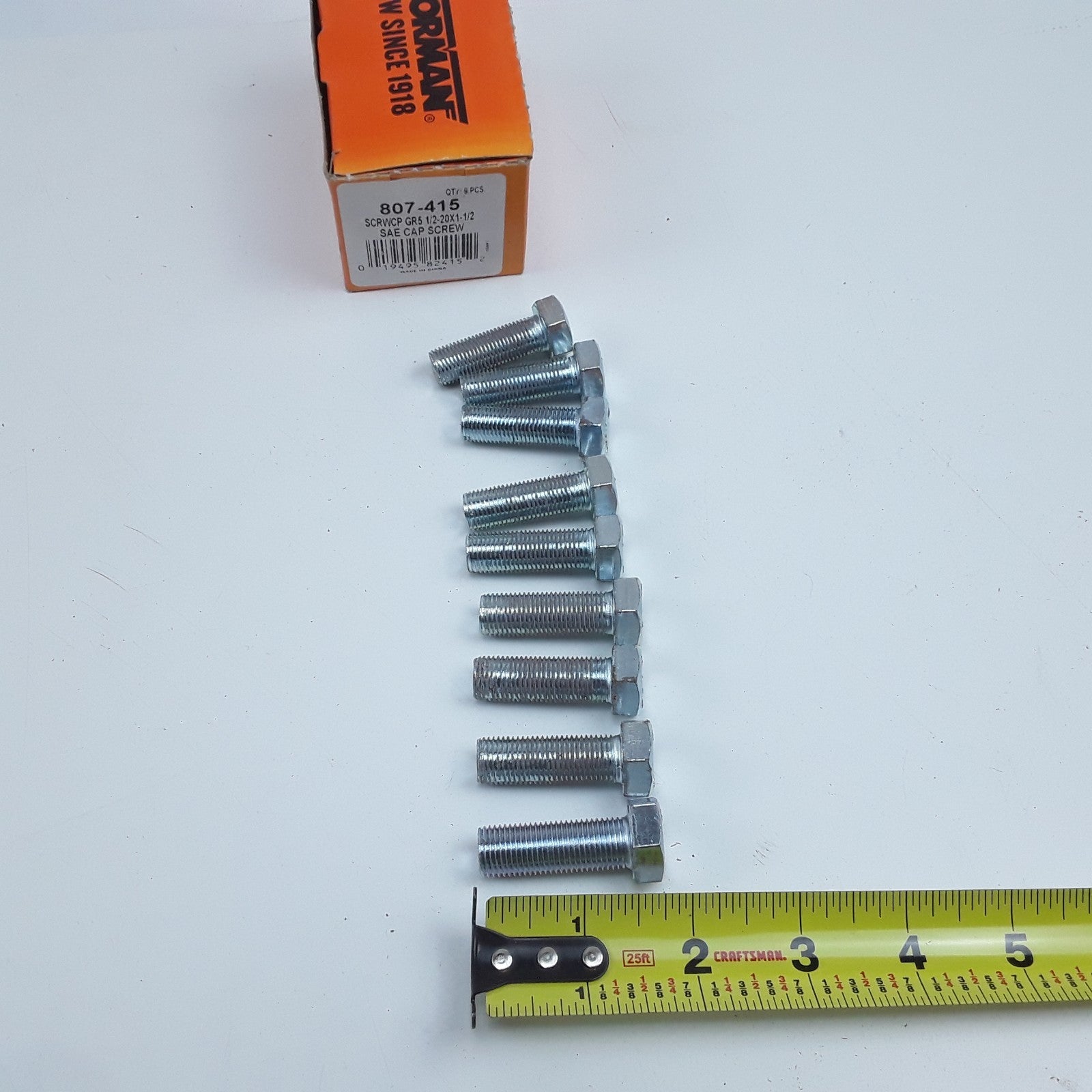 Dorman 807-415 Cap Screw-Hex Steel Head-Grade 5- 1/2-20 x 1-1/2 in Box of 9