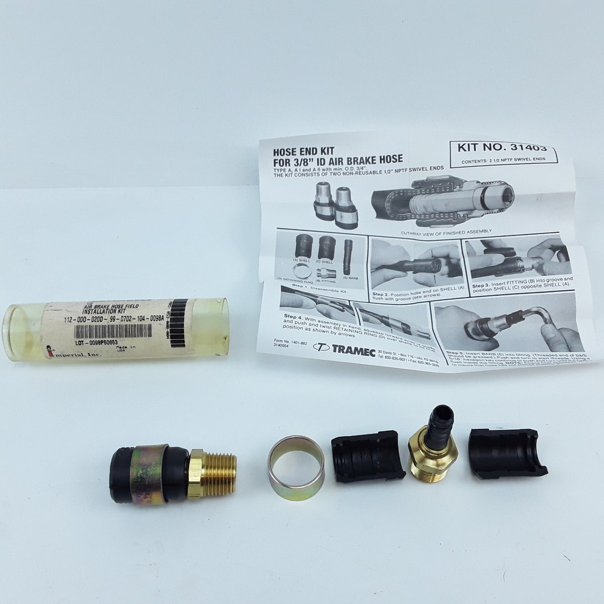 Air Brake Hose Field Installation Kit 2 1/2 NPTF Swivel End 31403 For 3/8" Hose