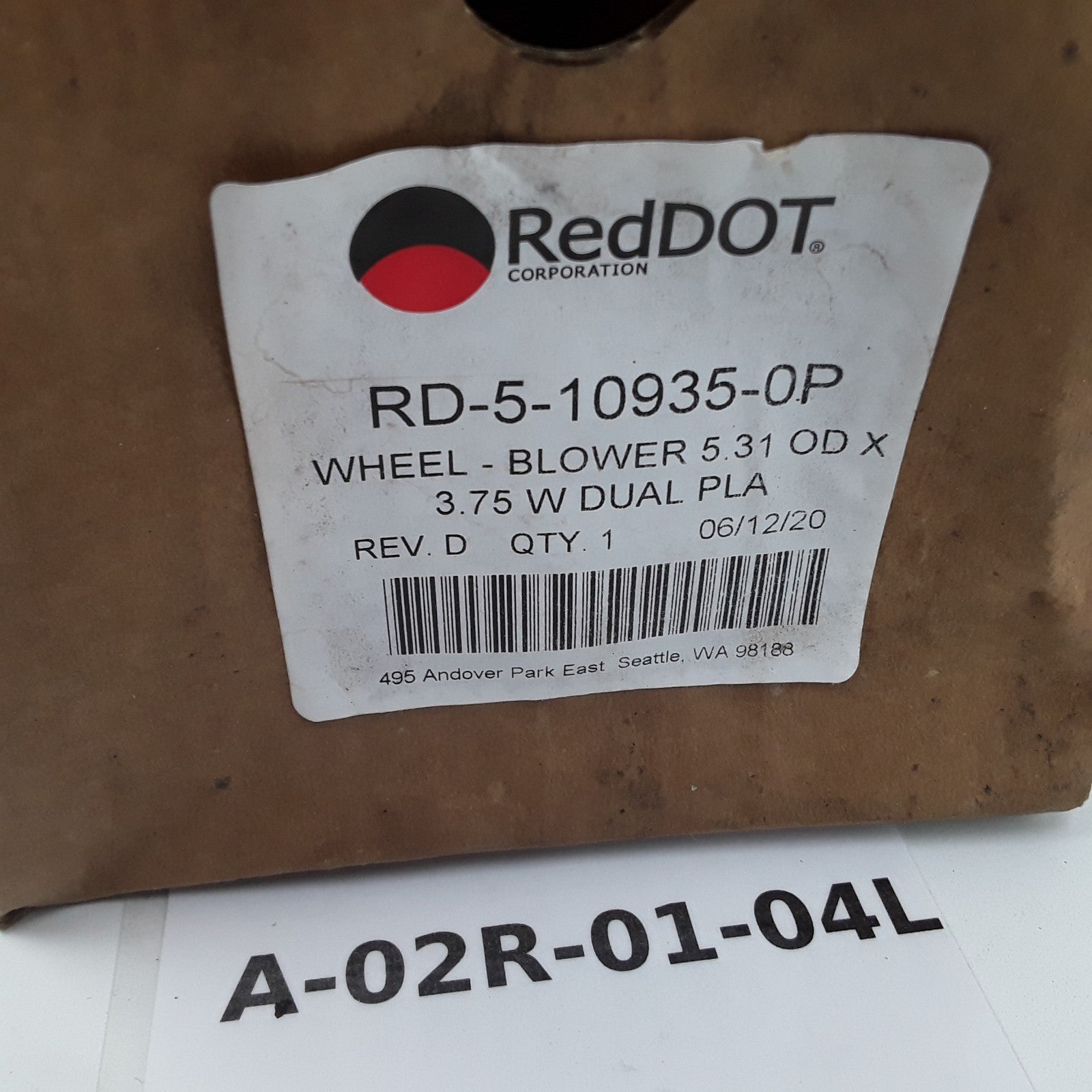 Red DOT Blower Motor Dual Inlet Wheel, OD 5 5/16'' Width 3 3/4'' Bore 5/16''