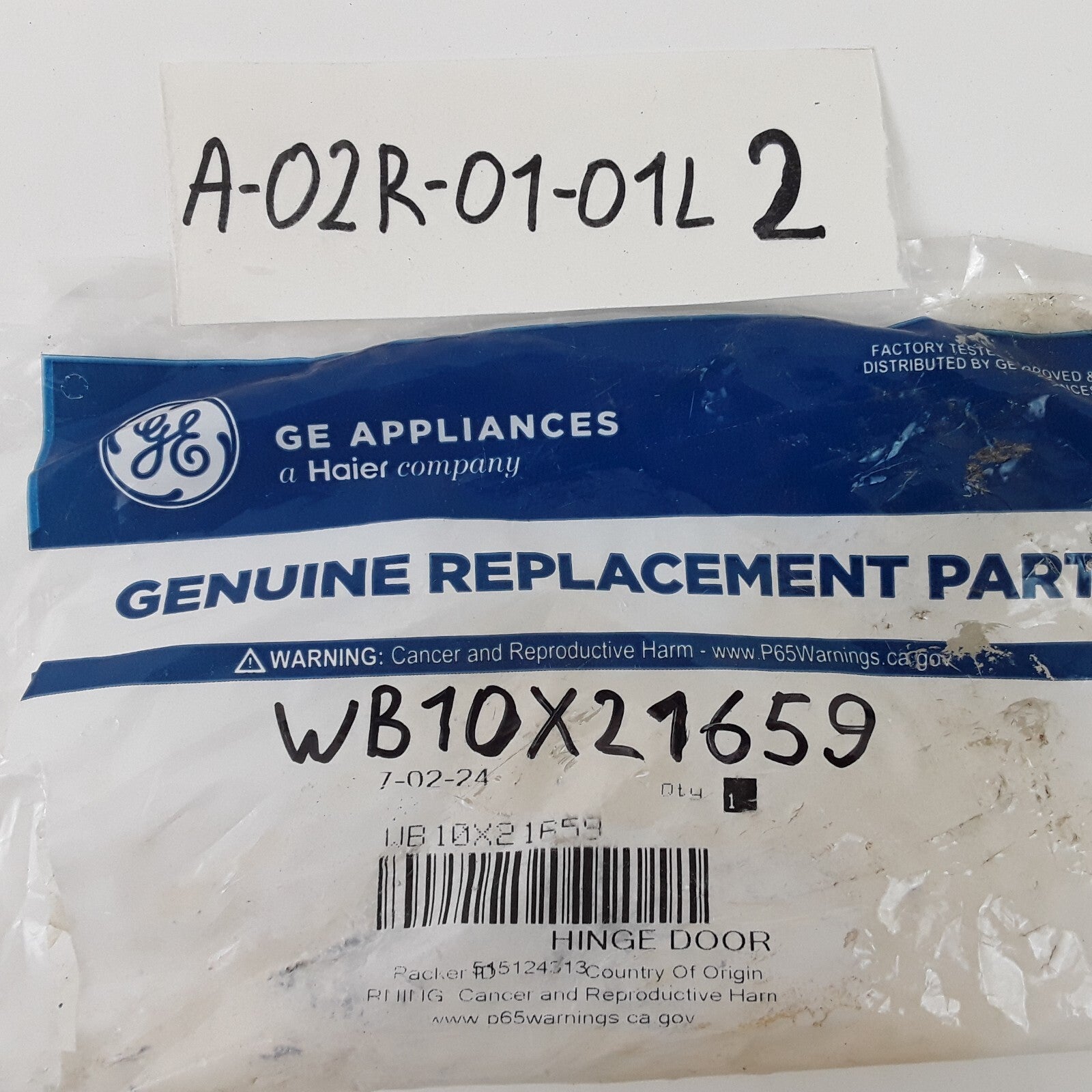 GE WB10X21659 Range/Stove Oven Door Hinge Genuine Equipment Part
