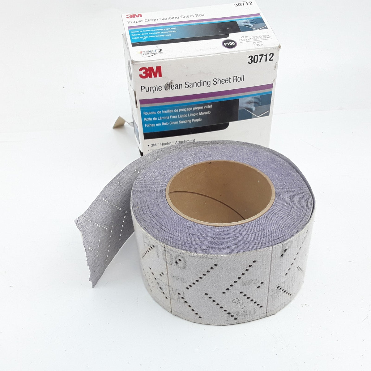 3M 30712 Hookit Purple Clean Sanding Sheet Roll P100 Grit, 70 mm x 12 m