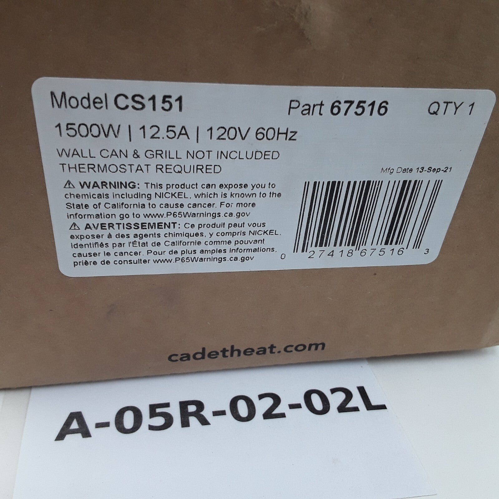 Glen Dimplex Americas CS151 Com-Pak Electric Fan-Forced Heater Assembly 120 Volt